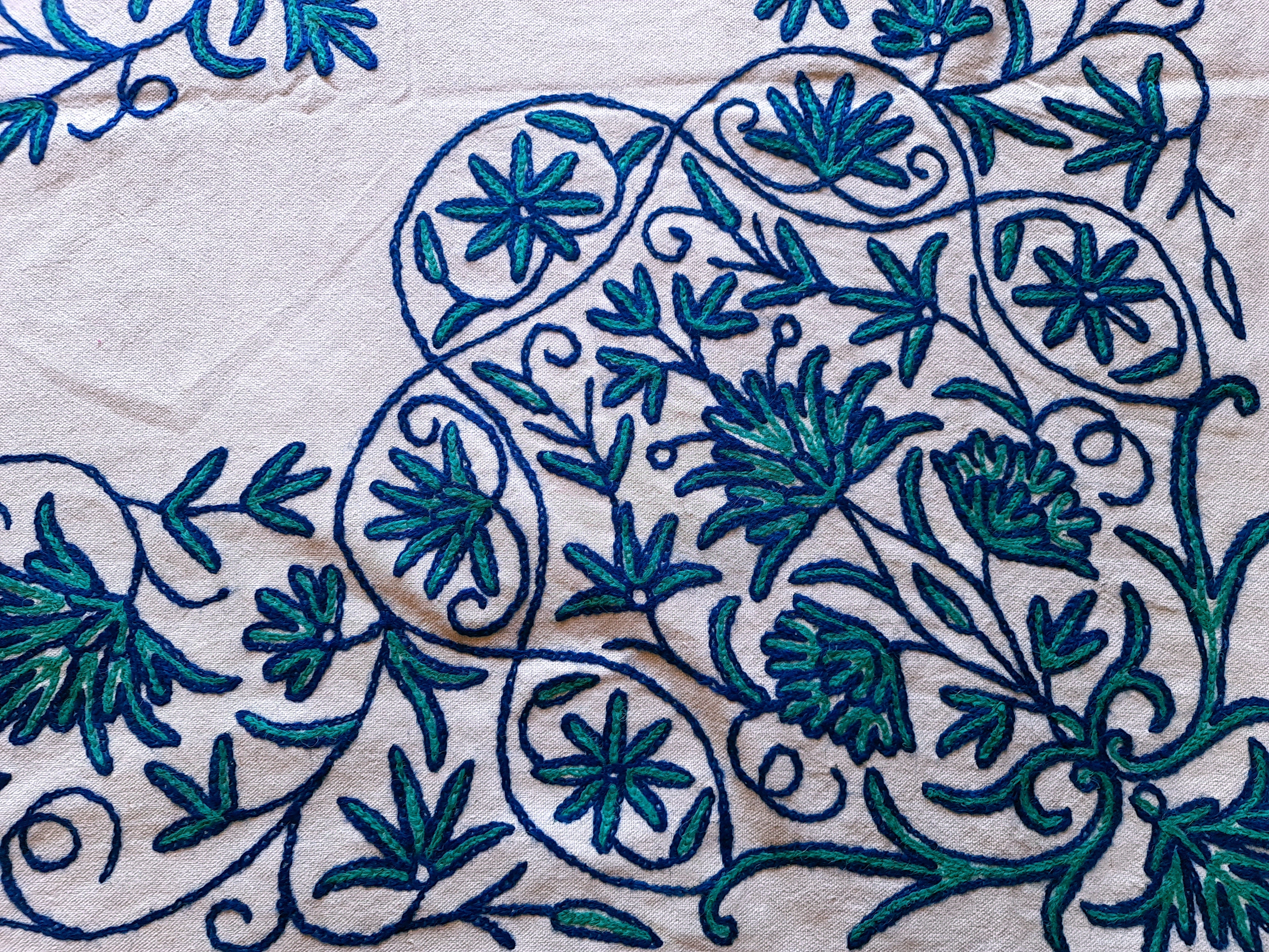 Hand embroidered Kashmiri bedspread - colorful crewel embroidery - large boho bed throw - The Shanti Home