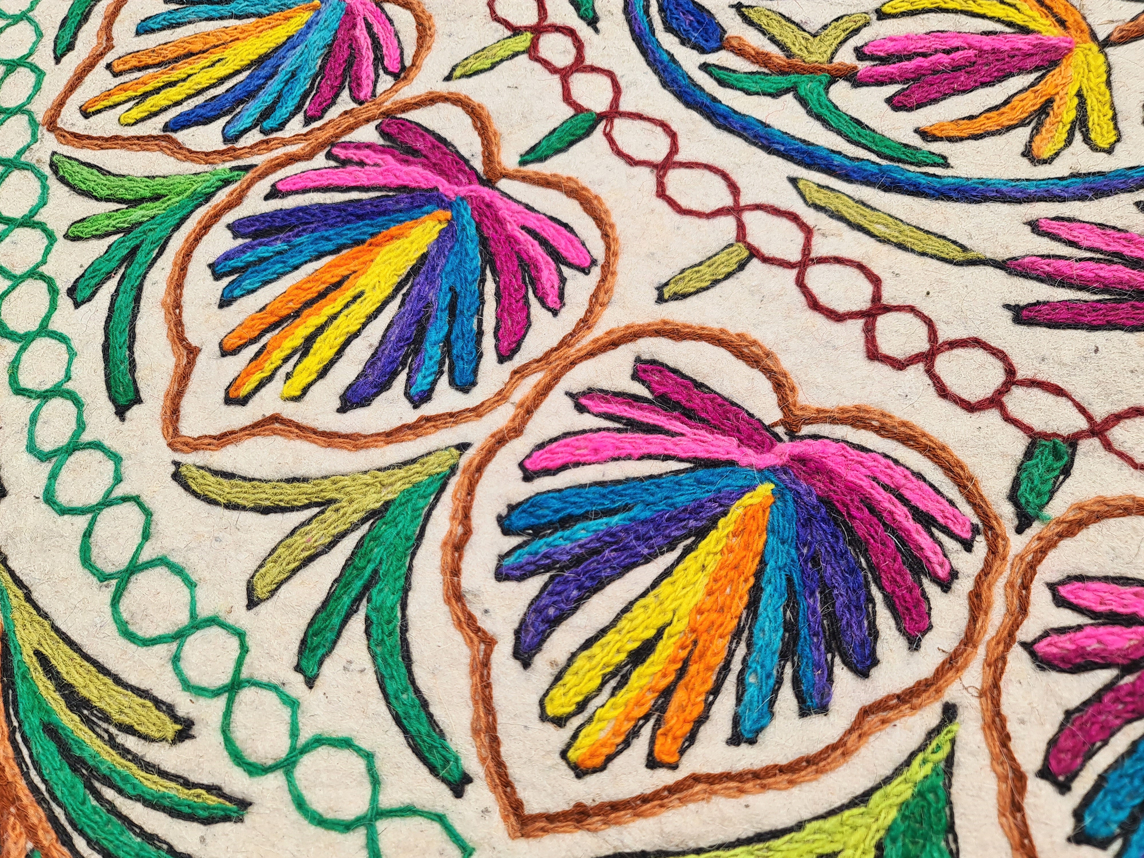 Hand-Felted 7x5 Wool Rug "Namda" from Kashmir - Unique Floral Embroidery on Sheep Wool Felt Base - Boho Decor for Cozy Floors and Artful Corners - The Shanti Home