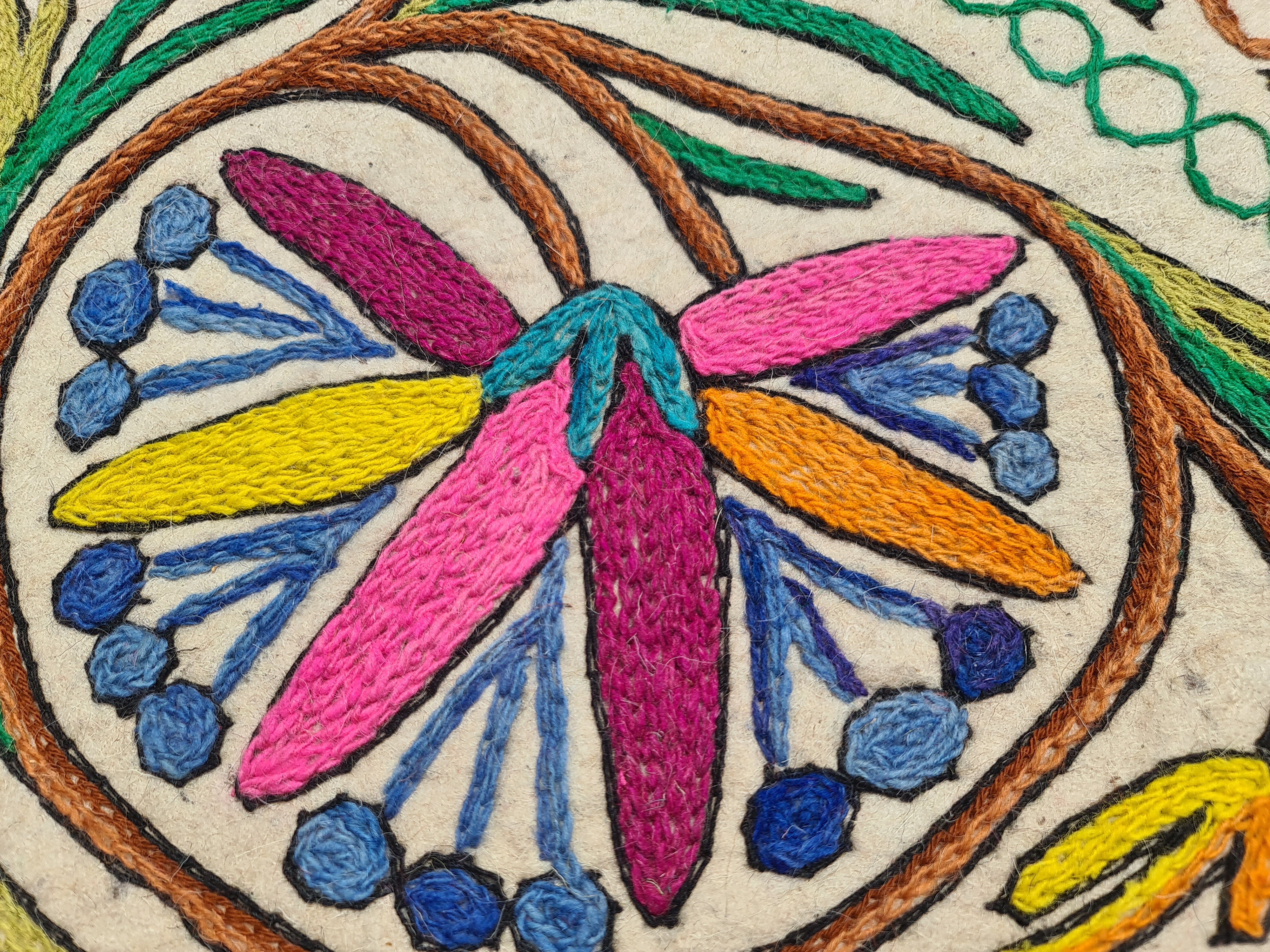 Hand-Felted 7x5 Wool Rug "Namda" from Kashmir - Unique Floral Embroidery on Sheep Wool Felt Base - Boho Decor for Cozy Floors and Artful Corners - The Shanti Home