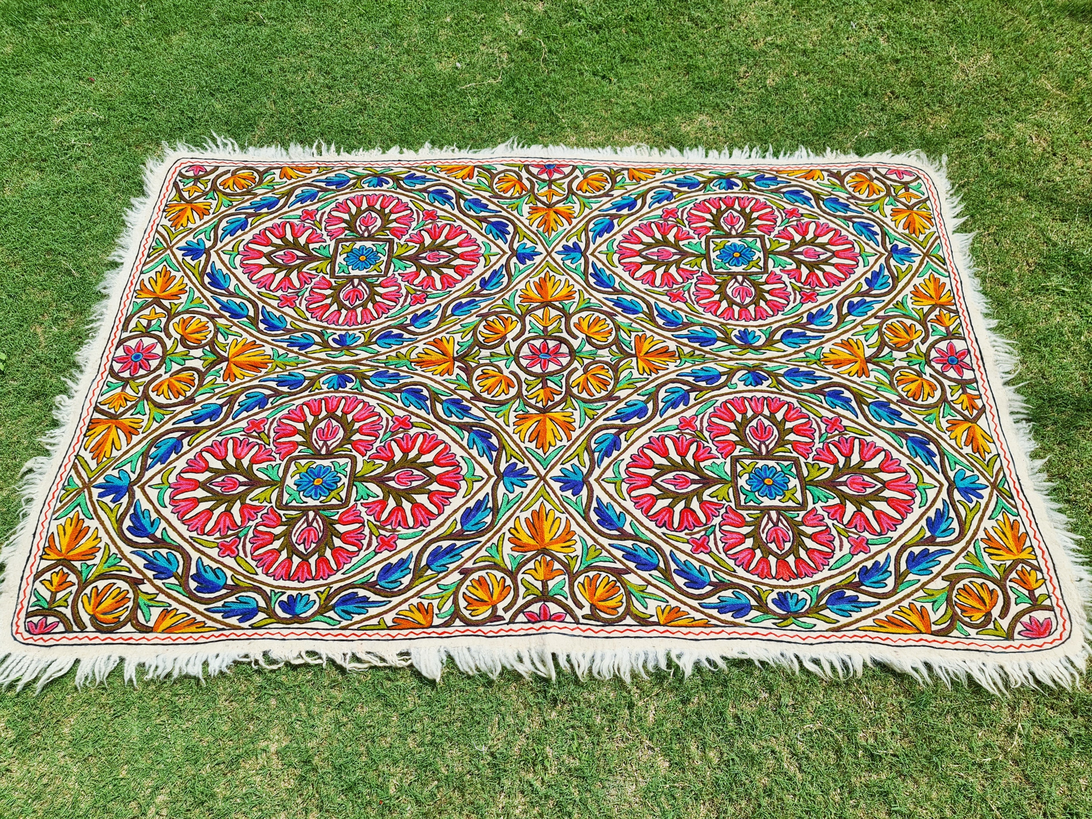 Warmth and Whimsy: Handmade Namda Wool Rug 5x7ft – Crafted with Love in Kashmir for Cozy Floors and Boho Flair - The Shanti Home