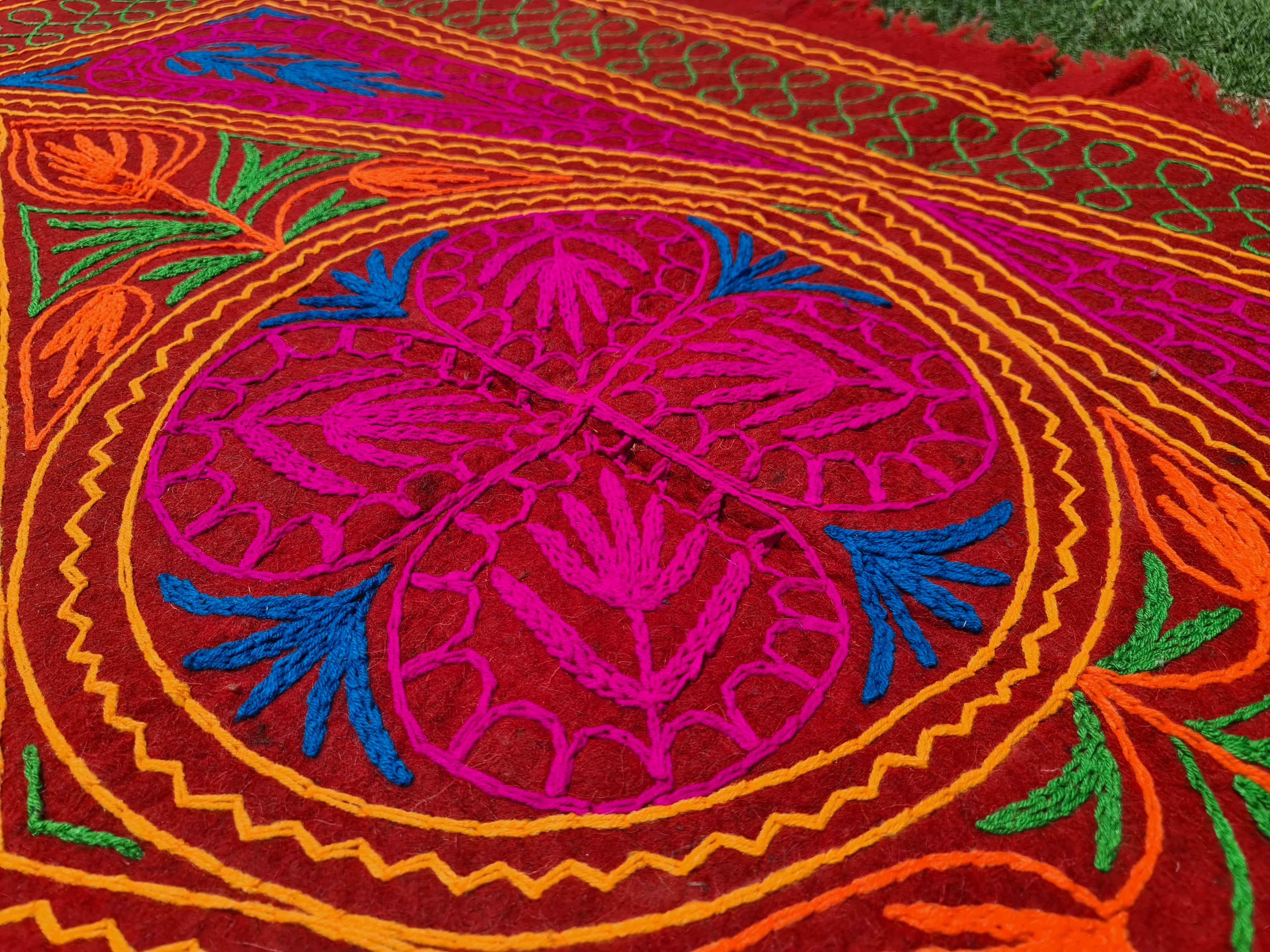 Felted wool rug Kashmiri "Namda" colorful floral rug | embroidered soft wool bedroom rug Hippie floor carpet - The Shanti Home