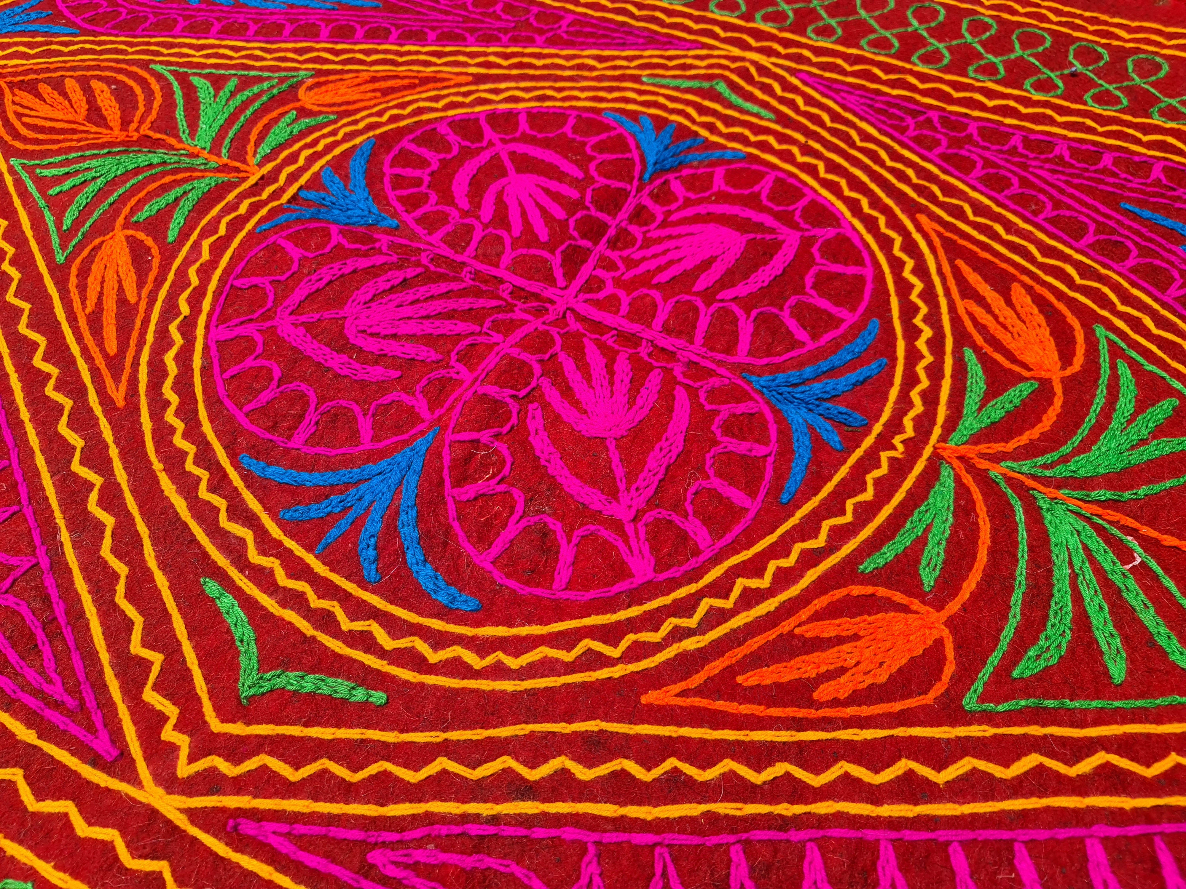 Felted wool rug Kashmiri "Namda" colorful floral rug | embroidered soft wool bedroom rug Hippie floor carpet - The Shanti Home