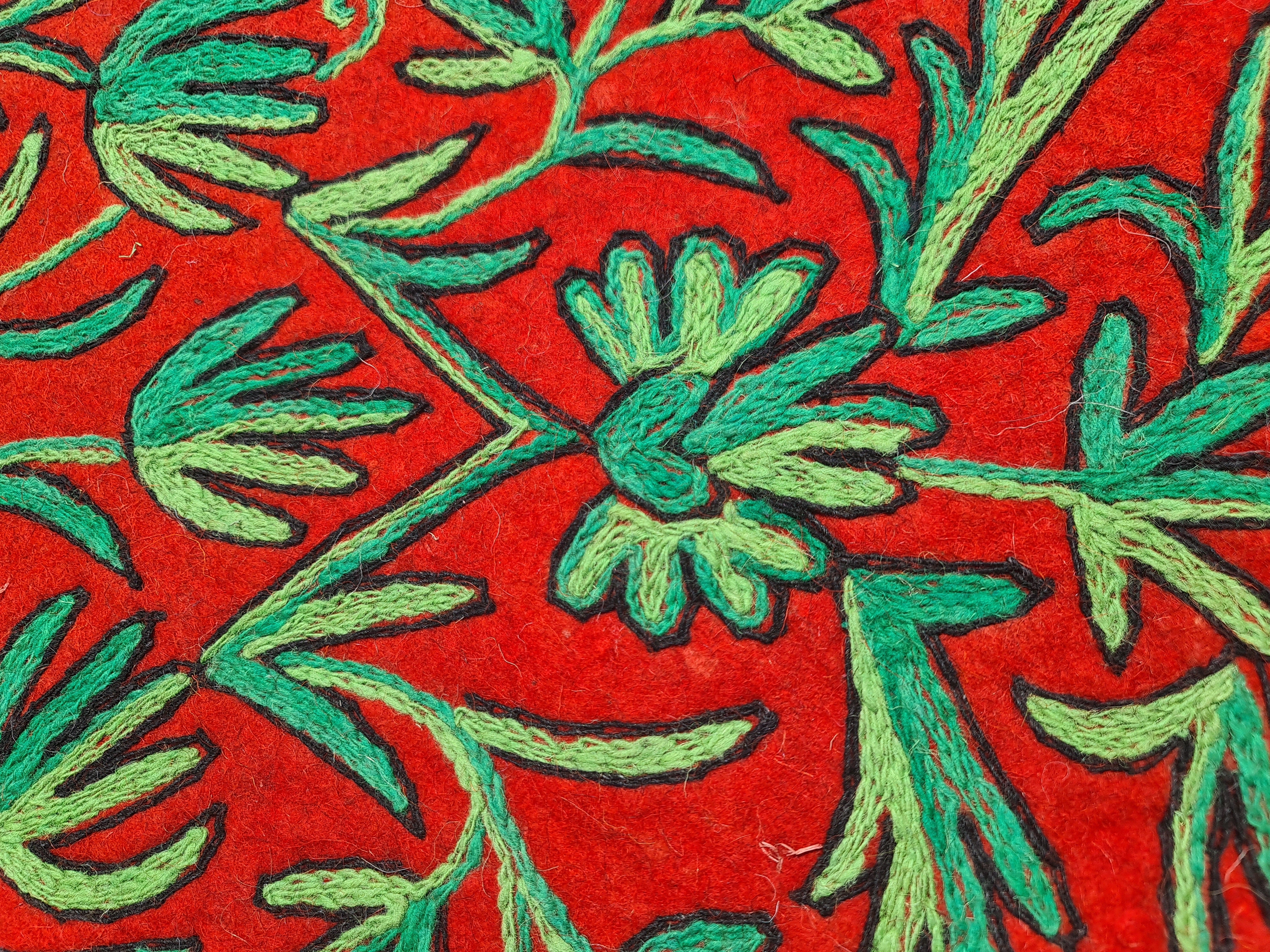 5ft Round Boho Wool Rug | Handmade Kashmiri “Namda” | Embroidered Felted Floor Carpet