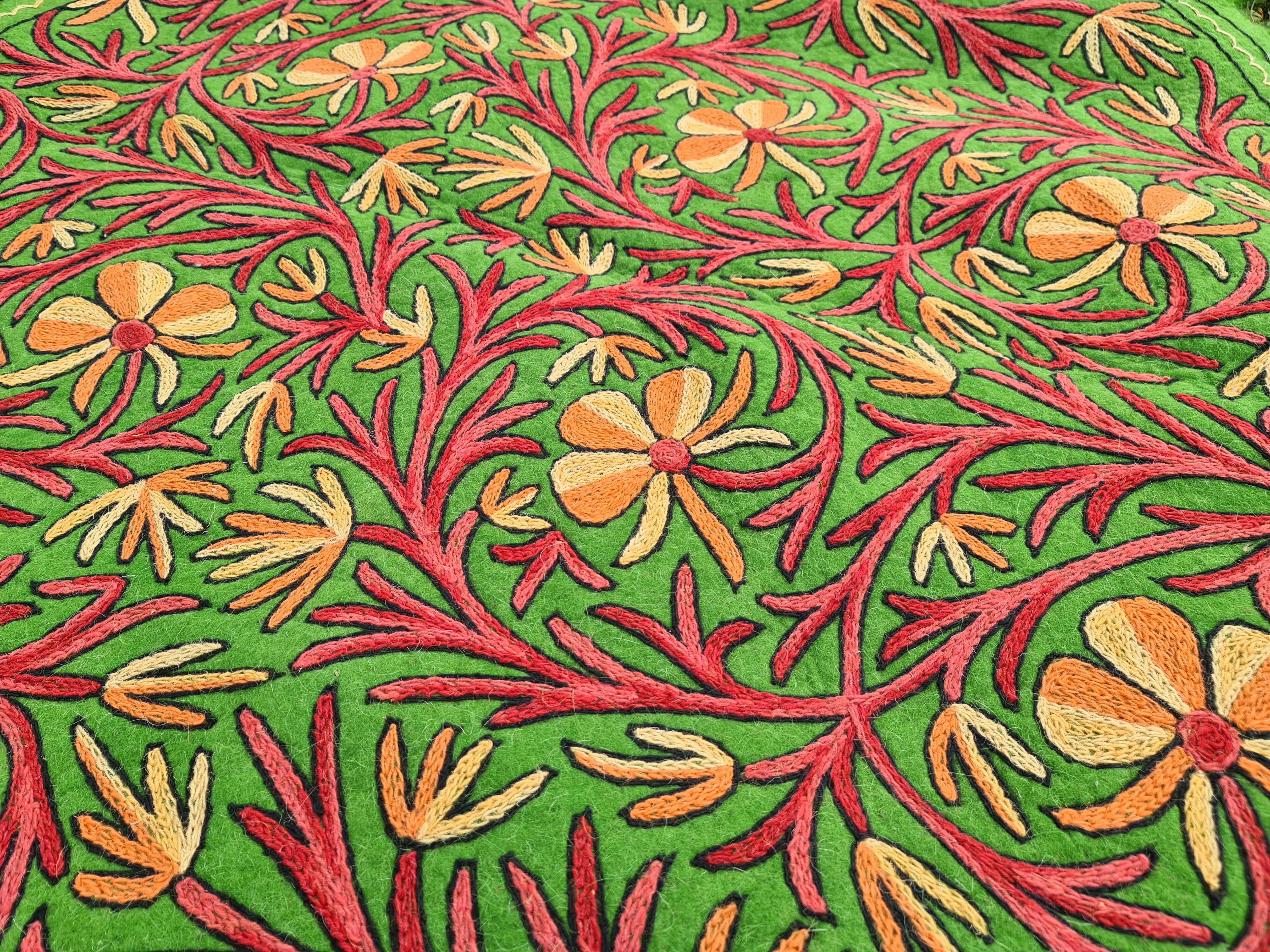 Alfombra de lana tipo mandala de 1,5 m «Namda» | Fieltro y bordado a mano | Alfombra redonda estilo bohemio