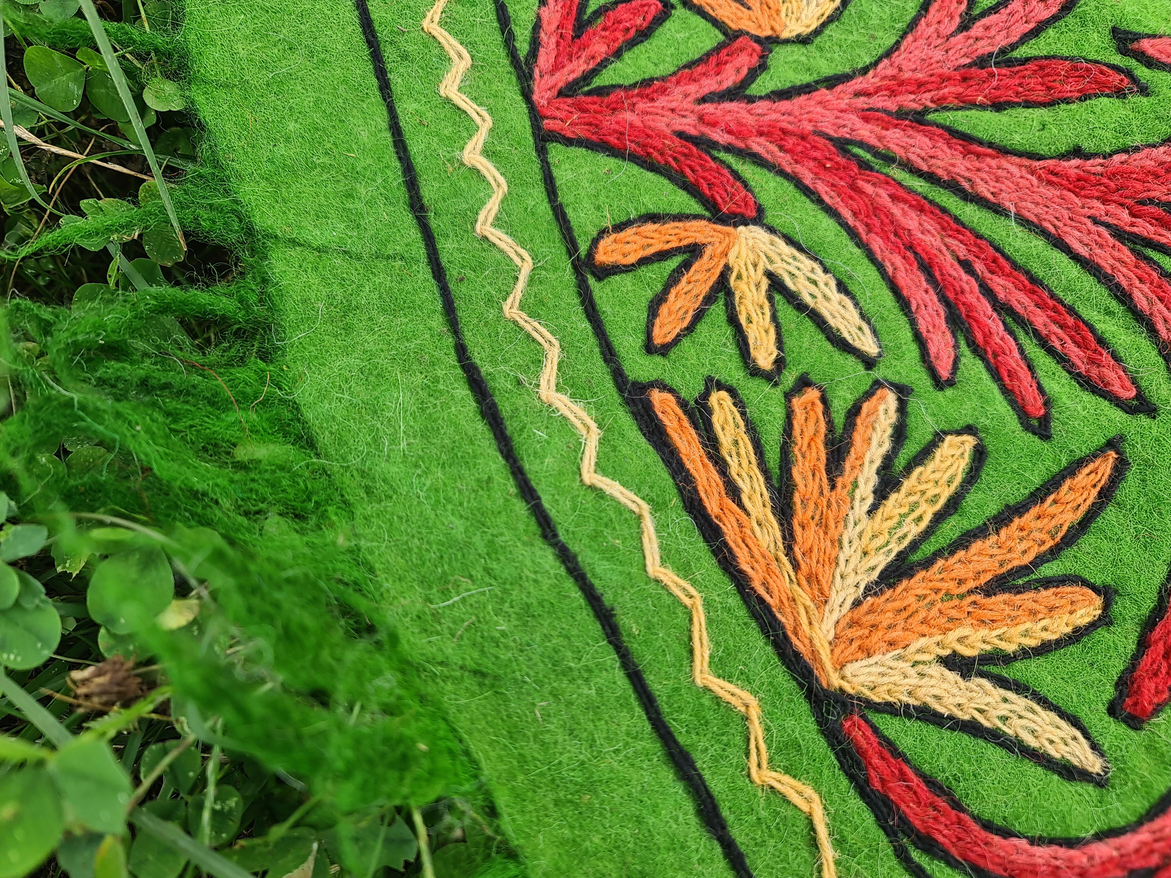 5ft Mandala Wool Rug “Namda” | Hand-Felted & Embroidered | Boho Round Area Carpet