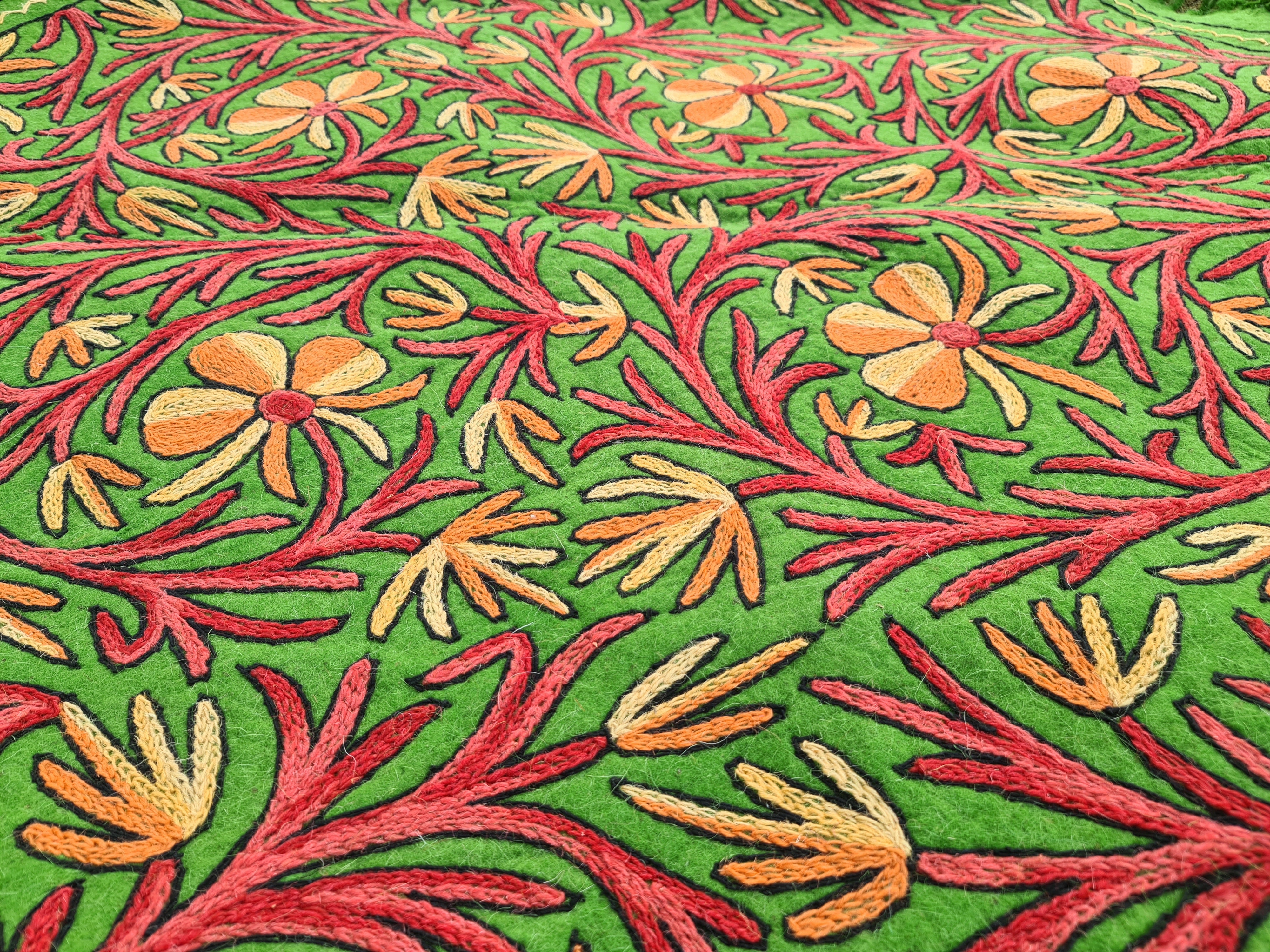 5ft Mandala Wool Rug “Namda” | Hand-Felted & Embroidered | Boho Round Area Carpet