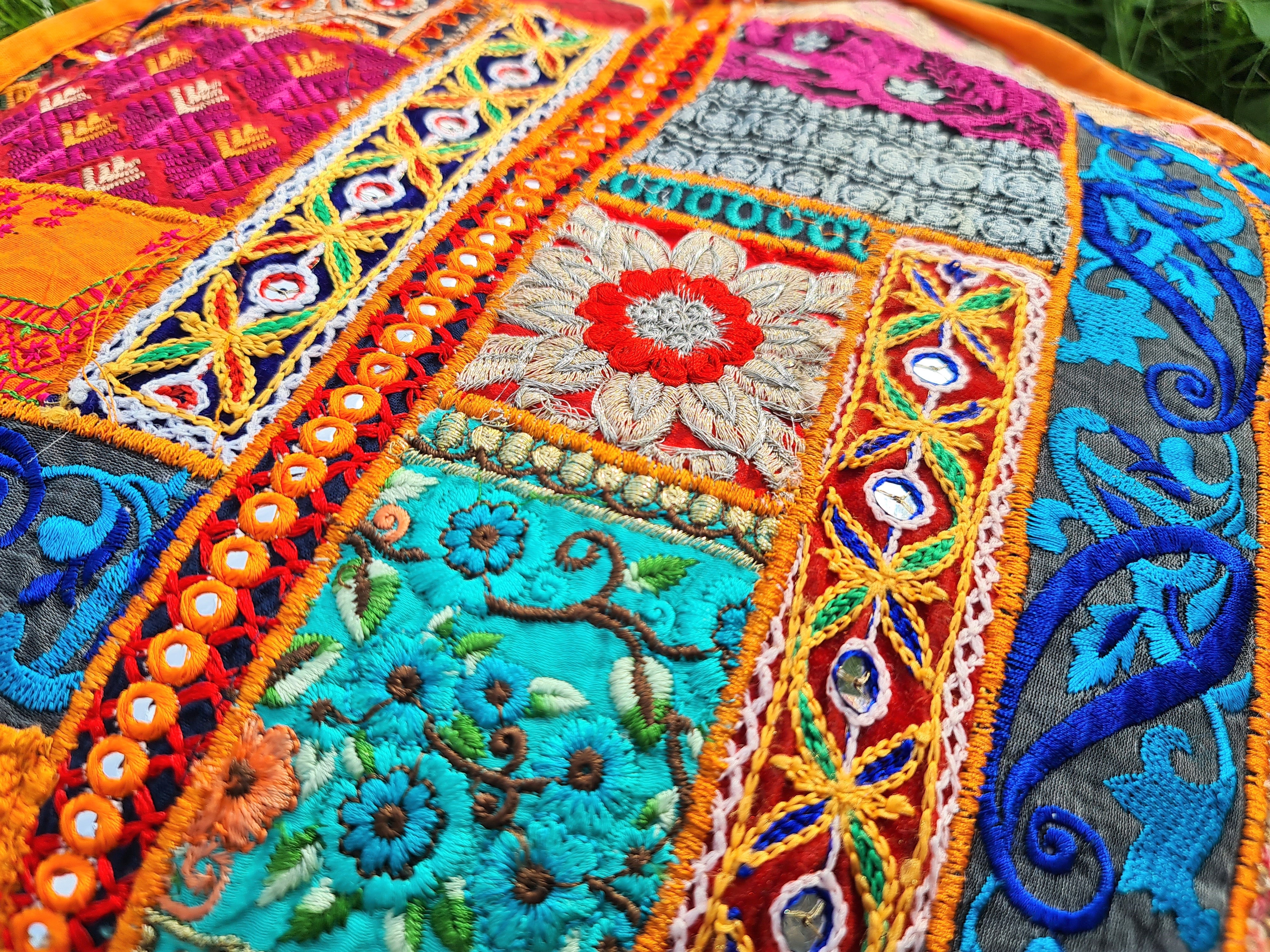 Funda de cojín de meditación – Almohada de suelo bohemia india tipo patchwork para sentarse en el suelo