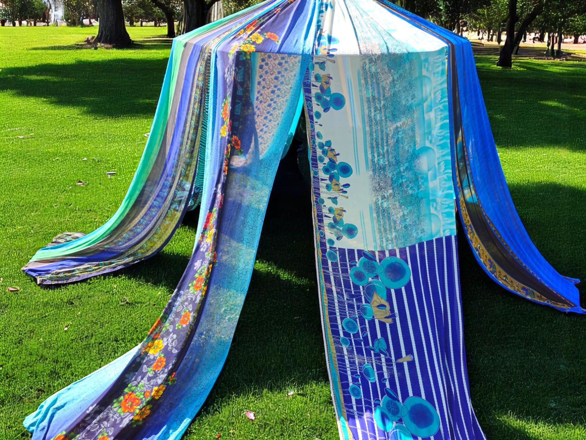 Handmade Saree Umbrella Cover | Colorful Canopy for Garden & Patio | Handmade Sunshade Tent | Hippie Outdoor Decor tent | Sun Parasol Cover
