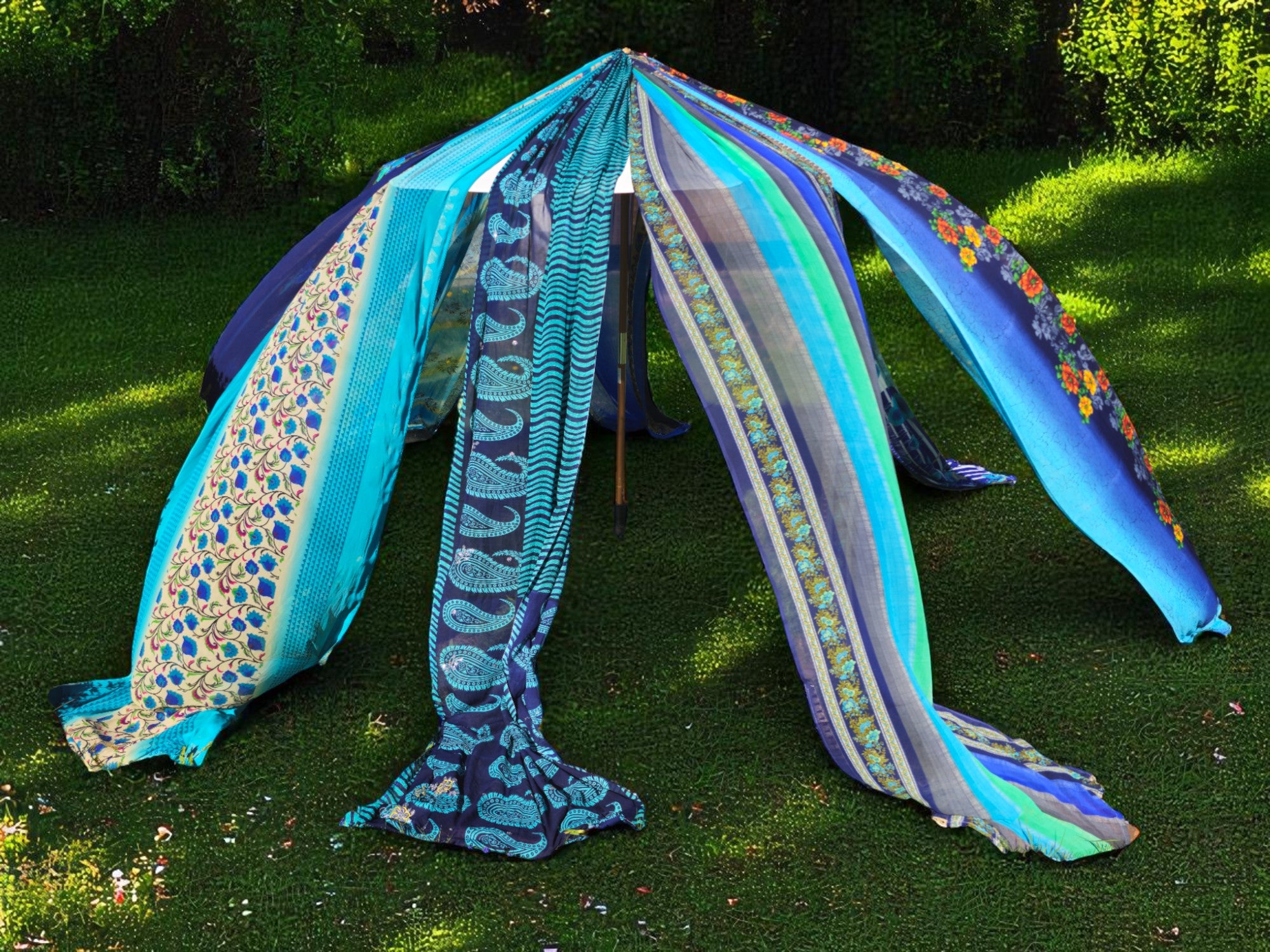 Handmade Saree Umbrella Cover | Colorful Canopy for Garden & Patio | Handmade Sunshade Tent | Hippie Outdoor Decor tent | Sun Parasol Cover
