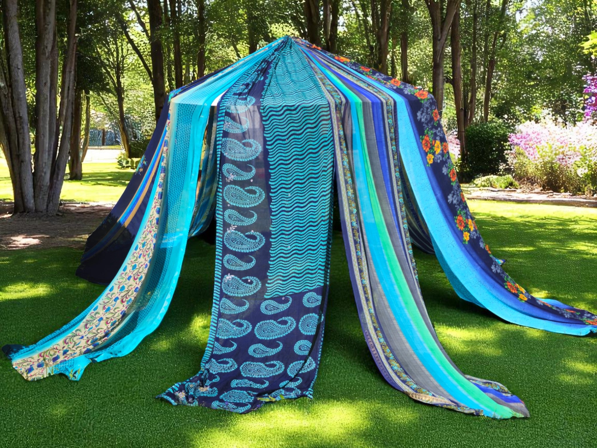 Handmade Saree Umbrella Cover | Colorful Canopy for Garden & Patio | Handmade Sunshade Tent | Hippie Outdoor Decor tent | Sun Parasol Cover