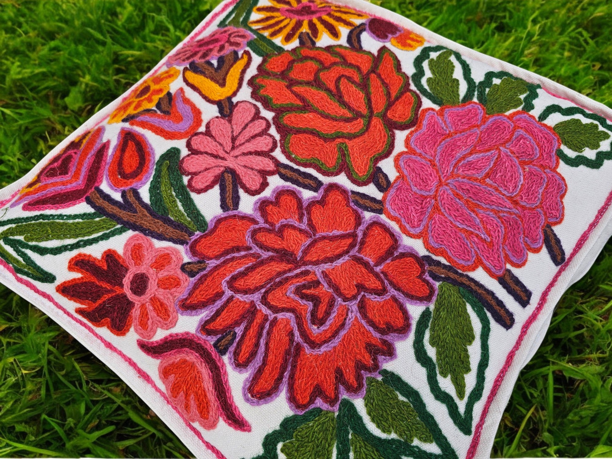 Artisan Kashmiri Embroidered Mandala Cushion Cover – Boho Hippie Floor Pillow for Meditation or Lounge Decor (Cover Only)