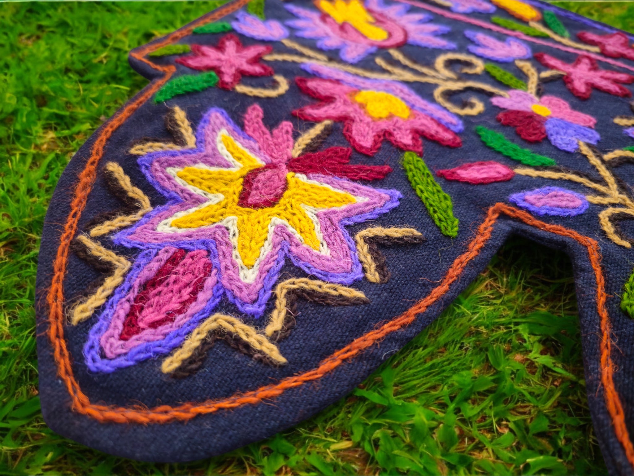 Kashmiri Toran Door Valance 39" Hand-Embroidered Floral Cotton & Wool Banner Crewel embroidery