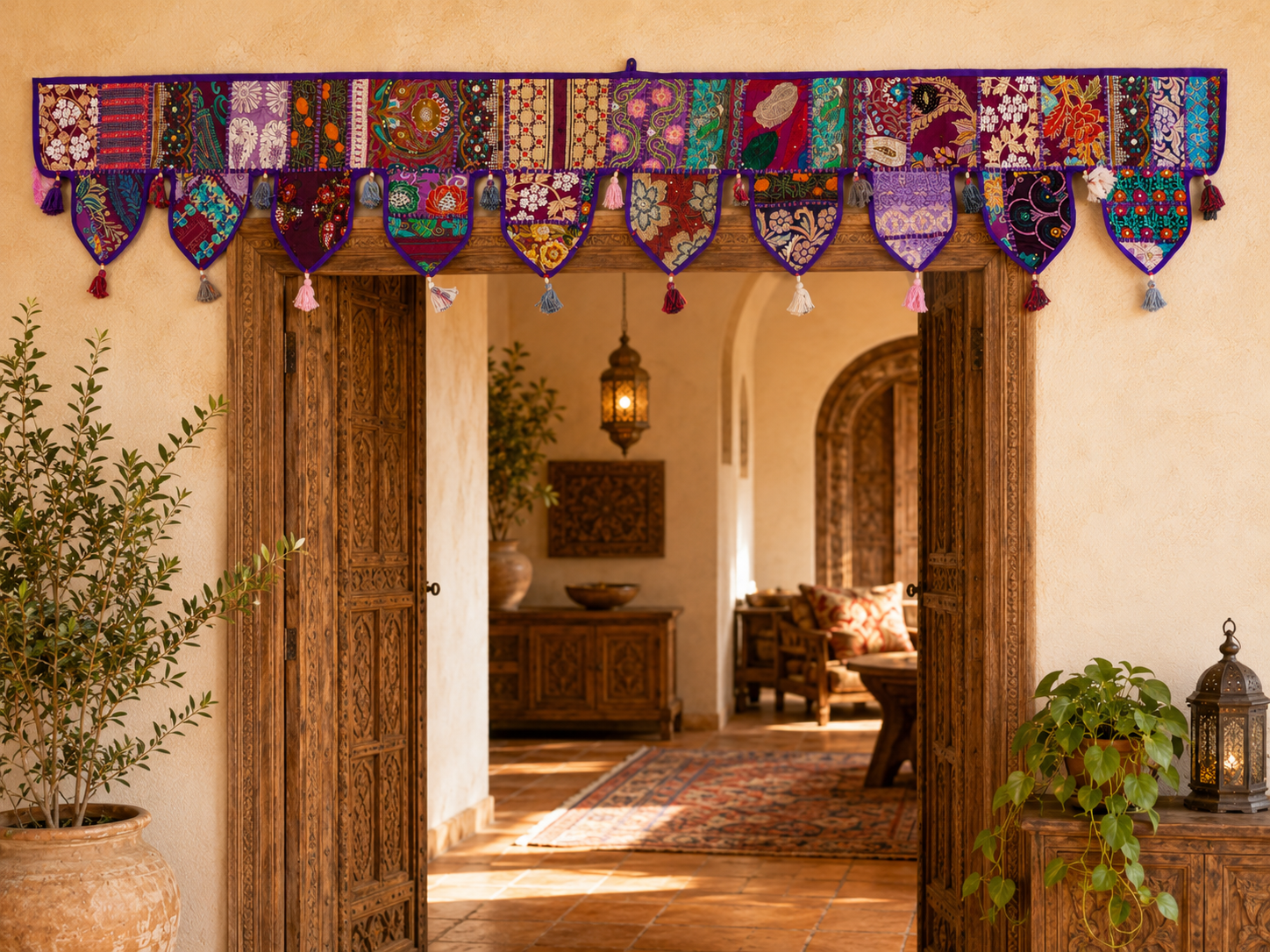 Cenefa de ventana india Toran extragrande de 1,98 m - Adorno para puerta - Decoración de pared hippie