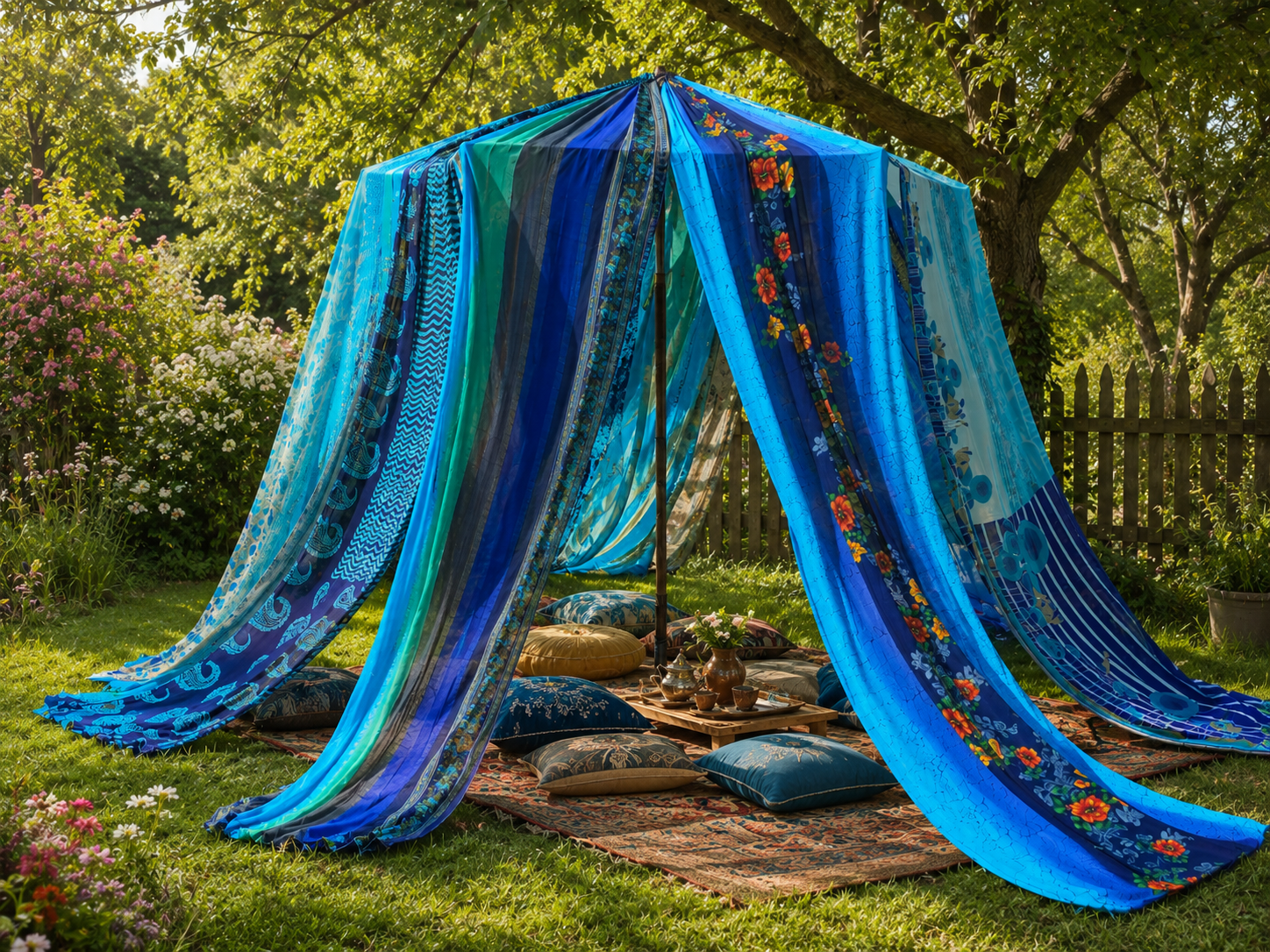 Handmade Saree Umbrella Cover | Colorful Canopy for Garden & Patio