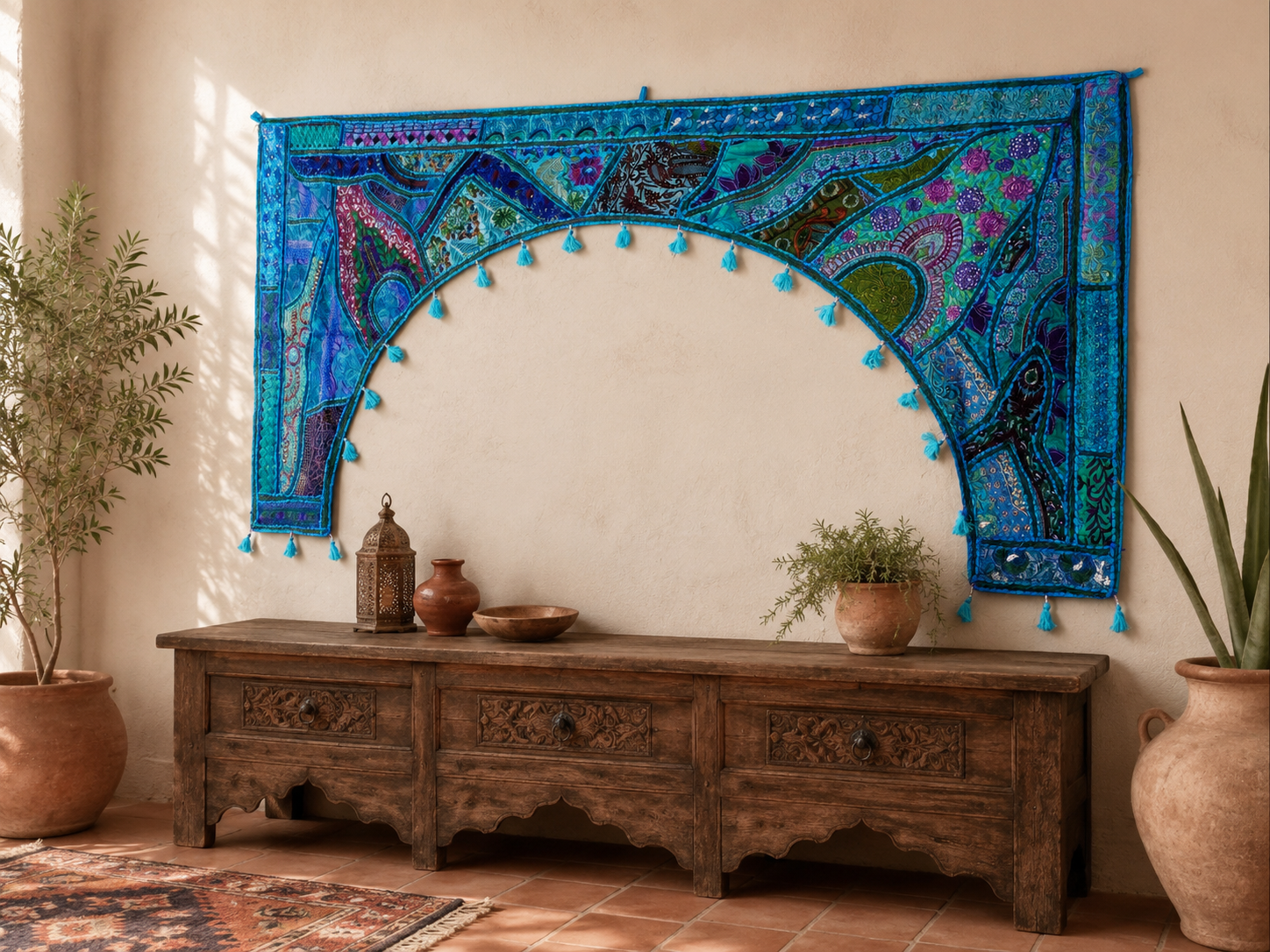 Colgante Grande para Puerta - Decoración India de Entrada - Toran - Decoración de Pared Boho - Cenefa para Ventana