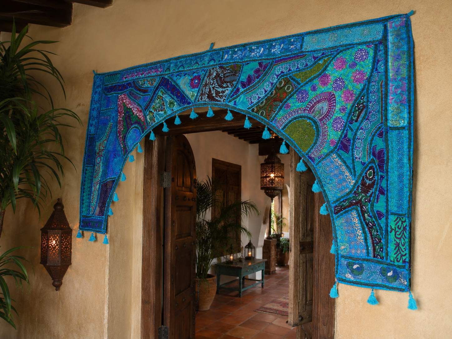 Colgante Grande para Puerta - Decoración India de Entrada - Toran - Decoración de Pared Boho - Cenefa para Ventana