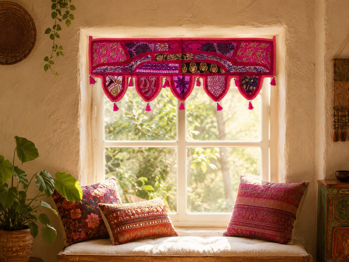 Toran indio - colgante de puerta colorido | decoración de pared bohemia - cenefa de ventana