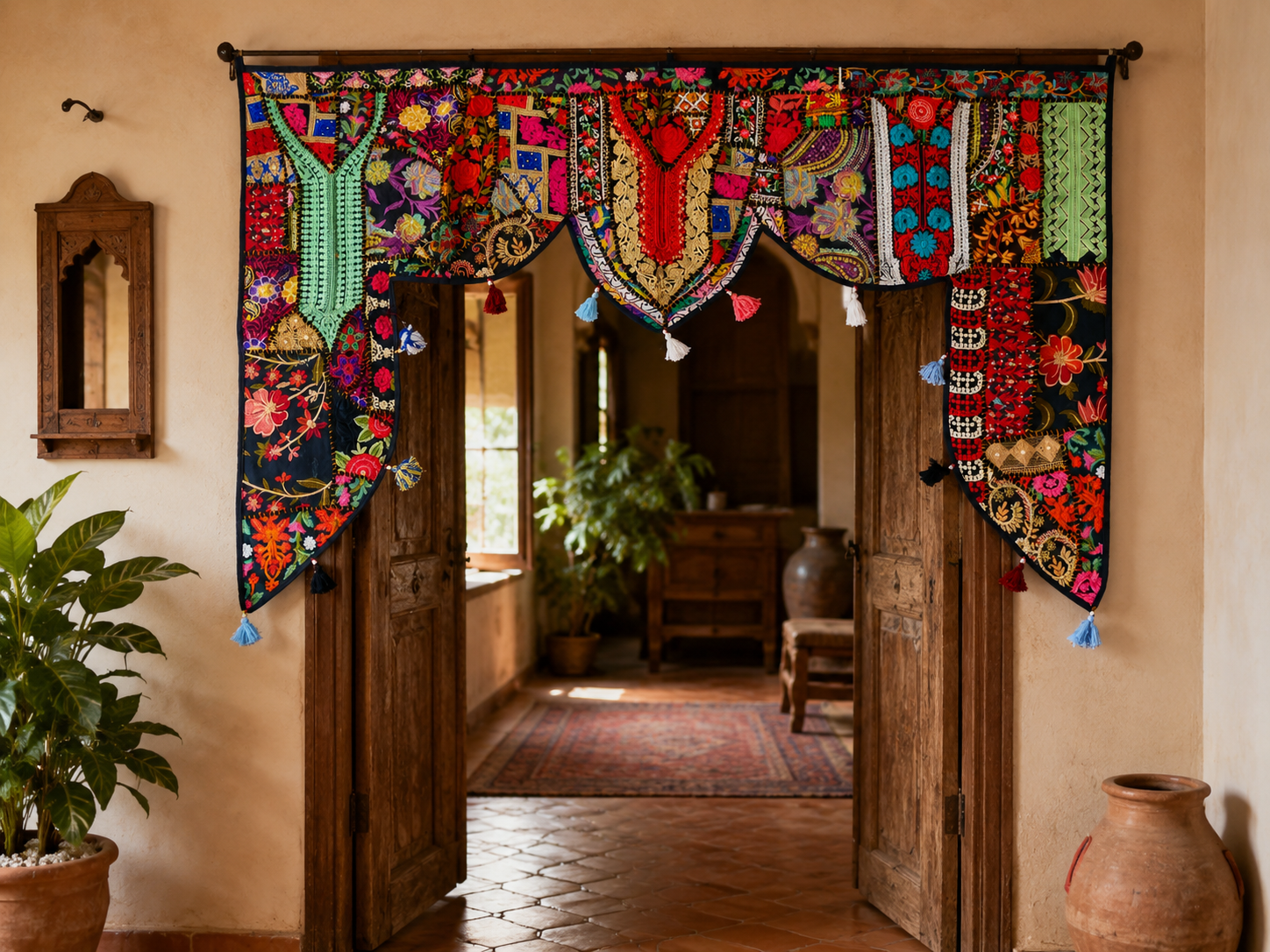 Tapiz indio para colgar en la puerta - Toran - Tapiz de pared colorido para decoración de pared bohemia y hogares hippies