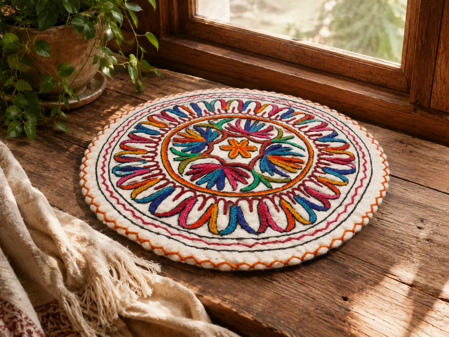 Colchoneta de meditación Namda - cojín de suelo de fieltro y bordado a mano - Regalo de decoración del hogar estilo hippie