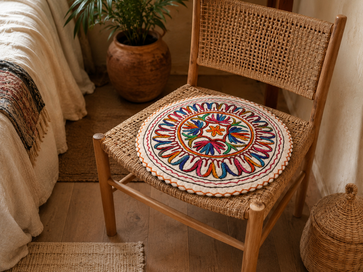 Colchoneta de meditación Namda - cojín de suelo de fieltro y bordado a mano - Regalo de decoración del hogar estilo hippie