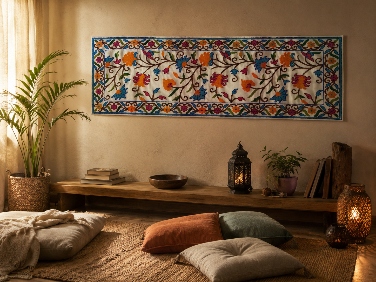 Boho Tischläufer - Kashmiri Crewel Stickerei - handbestickte Tischdekoration