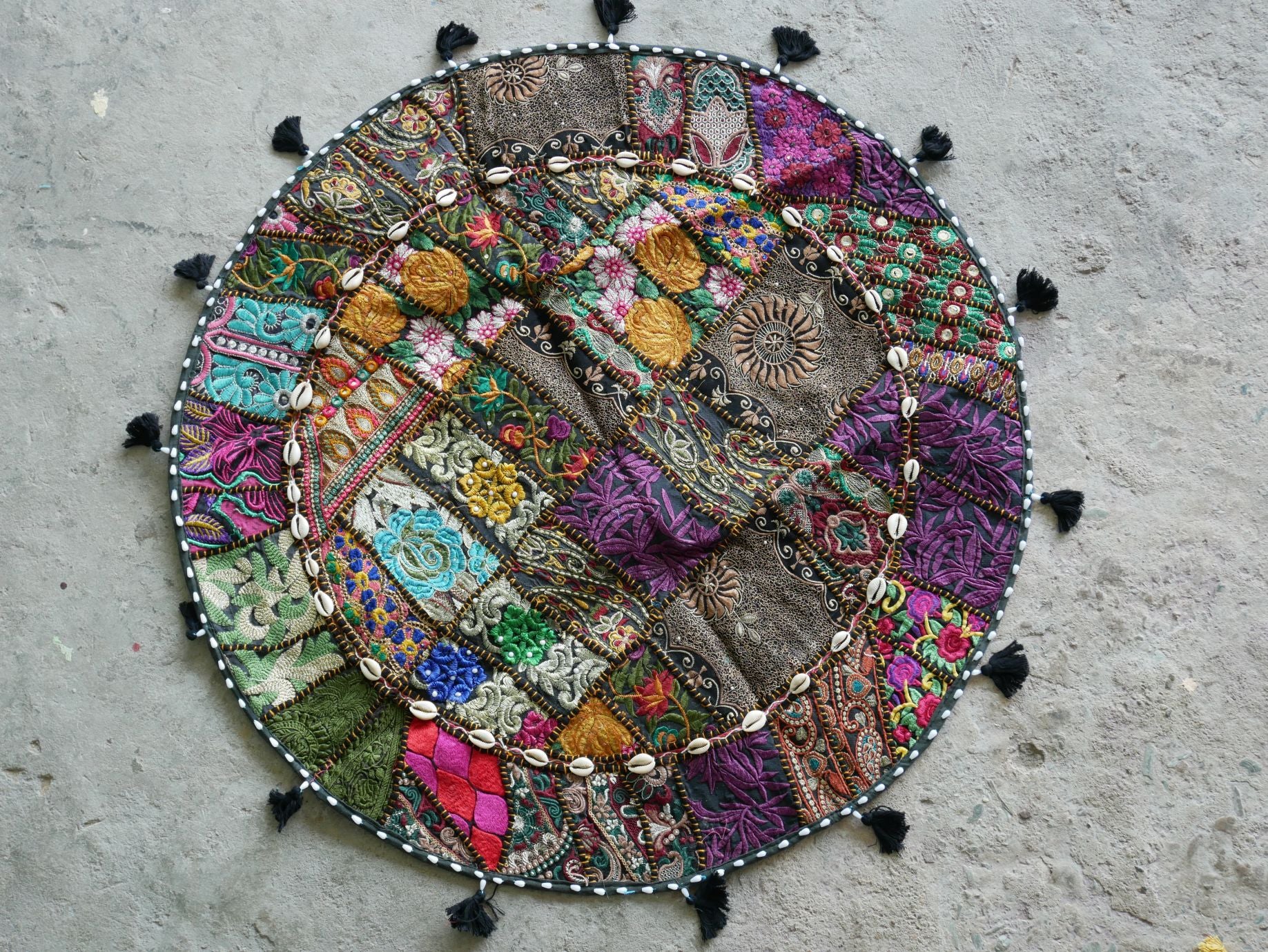Patchwork floor pillow cover - colorful meditation cushion - Indian boho style floor seating. - The Shanti Home