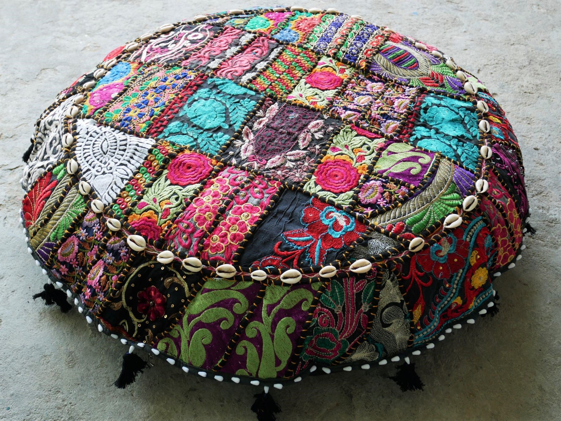 Patchwork floor pillow cover - colorful meditation cushion - Indian boho style floor seating. - The Shanti Home