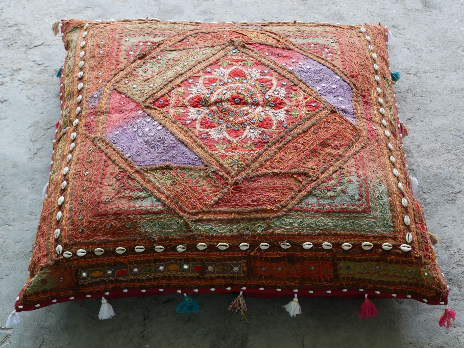 Square floor pillow - meditation cushion "Bohemian Masala" floor seating India style Floor pouf Cover only