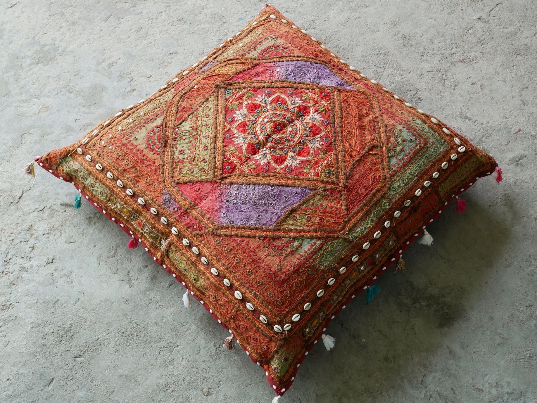 Square floor pillow - meditation cushion "Bohemian Masala" floor seating India style Floor pouf Cover only