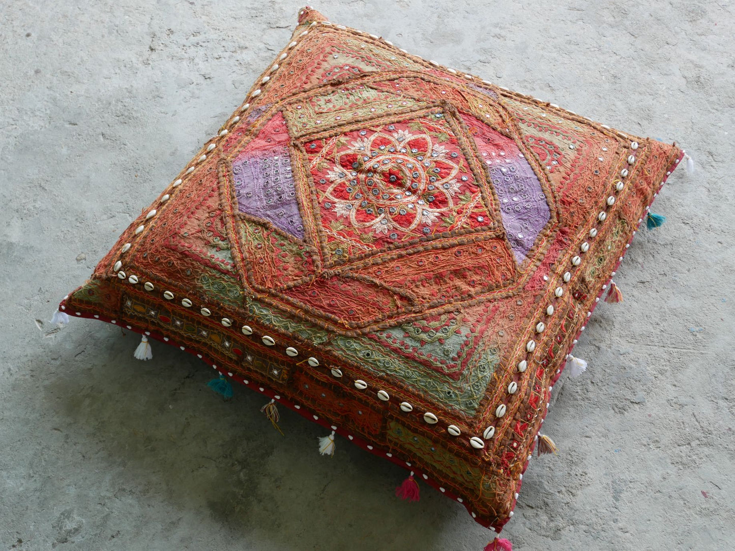 Square floor pillow - meditation cushion "Bohemian Masala" floor seating India style Floor pouf Cover only