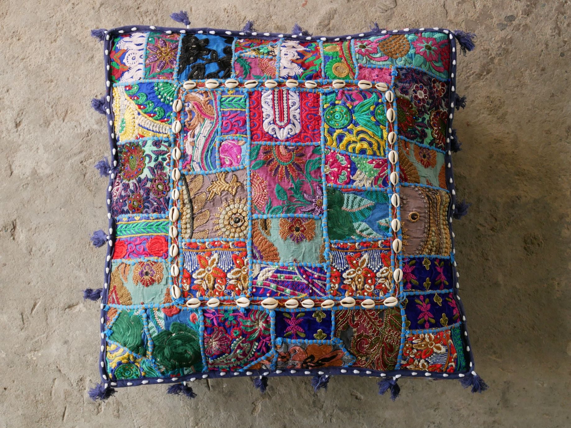 Floor pillow 24x24" bohemian floor pouf | turquoise meditation cushion | large square floor pillow - The Shanti Home