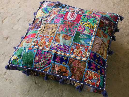 Floor pillow 24x24" bohemian floor pouf | turquoise meditation cushion | large square floor pillow - The Shanti Home