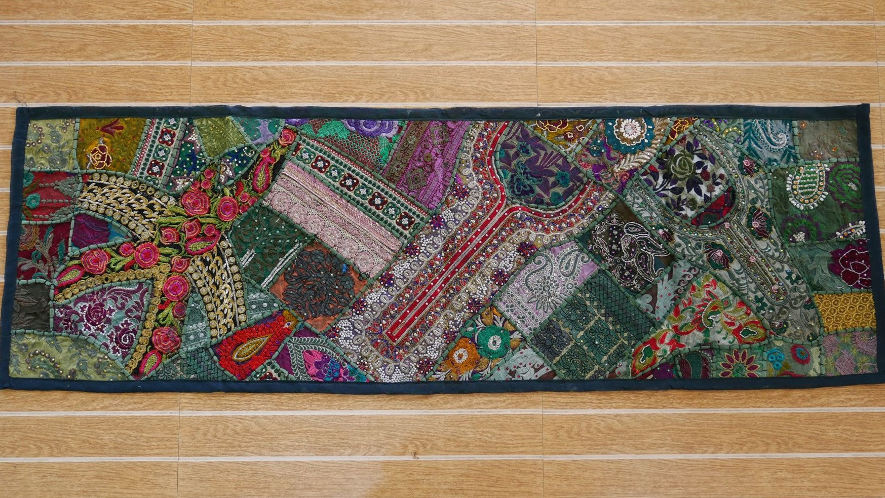 Boho table runner or wall hanging, vintage sari patchwork tapestry - hippie home decor