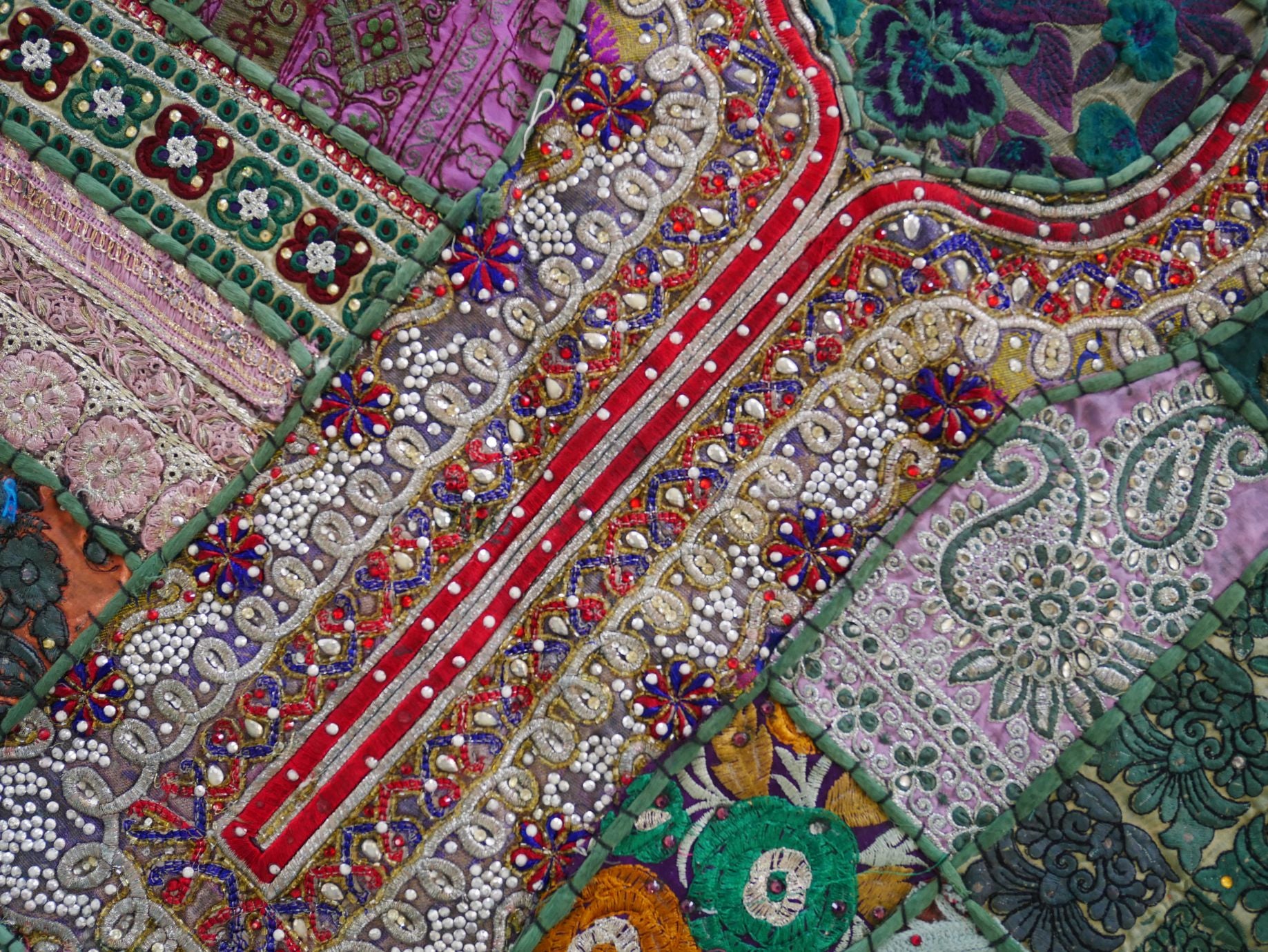 Boho table runner or wall hanging, vintage sari patchwork tapestry - hippie home decor