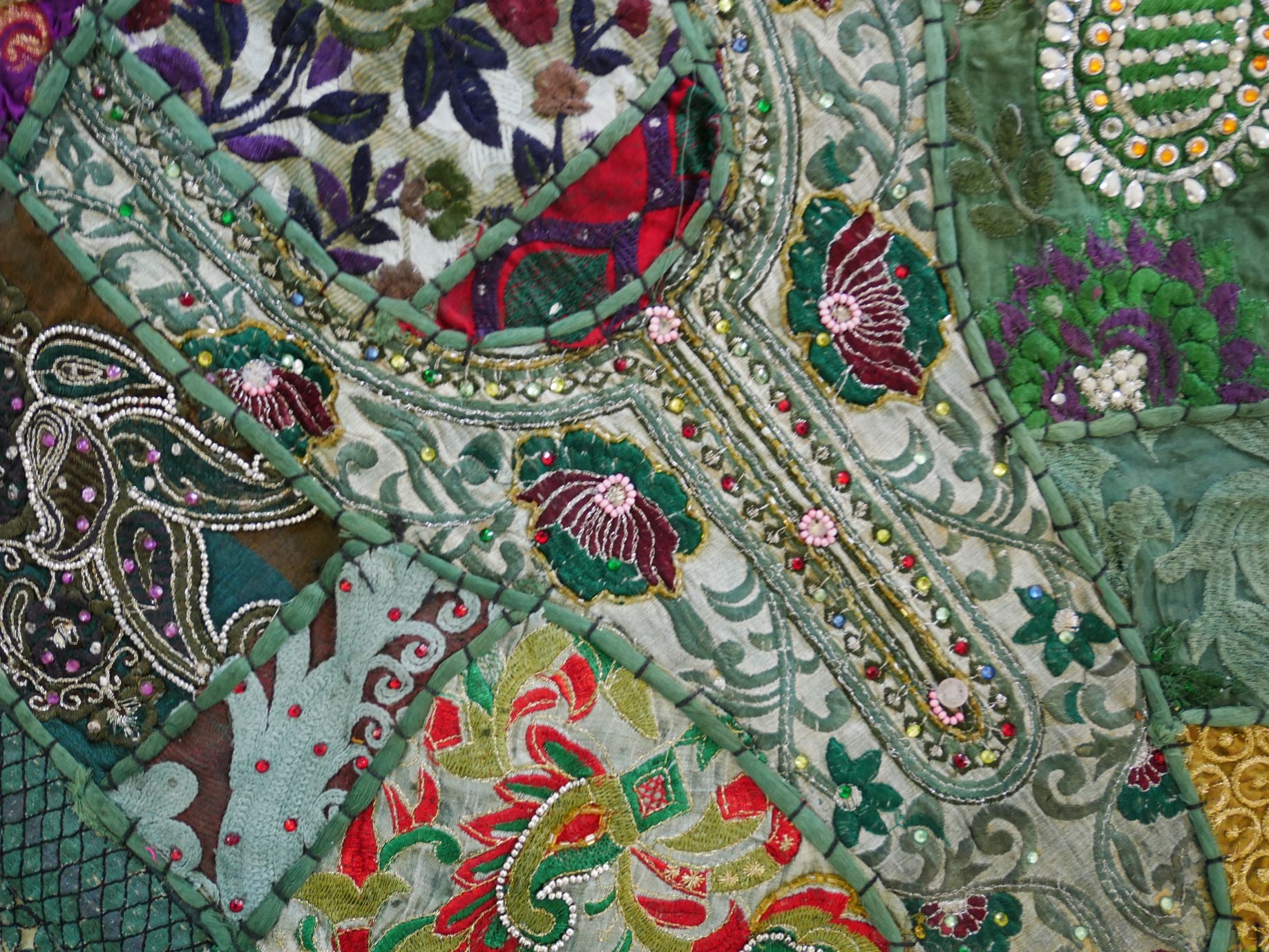 Boho table runner or wall hanging, vintage sari patchwork tapestry - hippie home decor