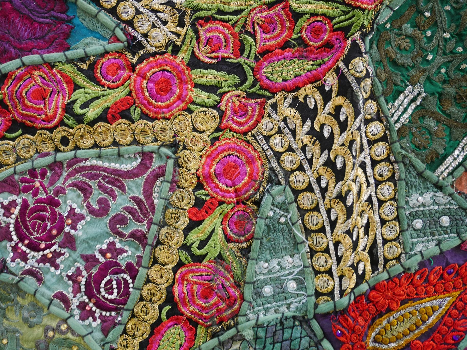Boho table runner or wall hanging, vintage sari patchwork tapestry - hippie home decor