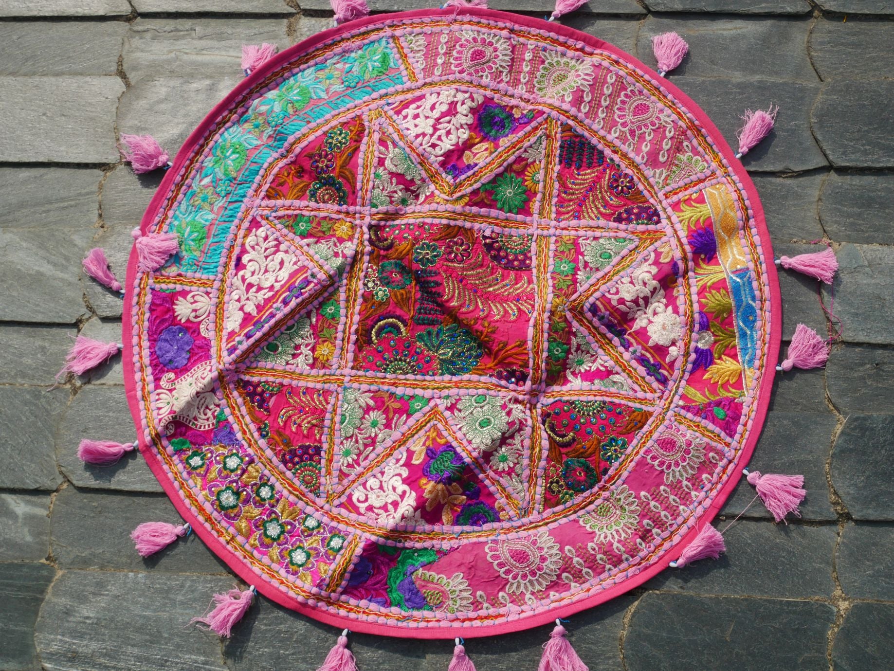Patchwork floor pillow cover - colorful meditation cushion - Indian boho style floor seating. - The Shanti Home