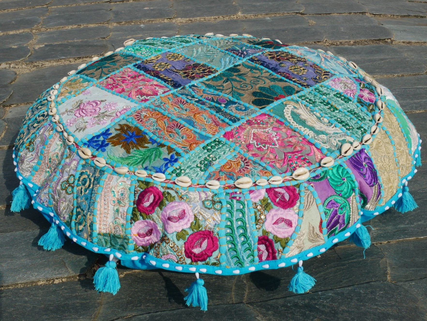 Blue floor pillow cover - colorful meditation cushion - Indian boho style floor seating. - The Shanti Home