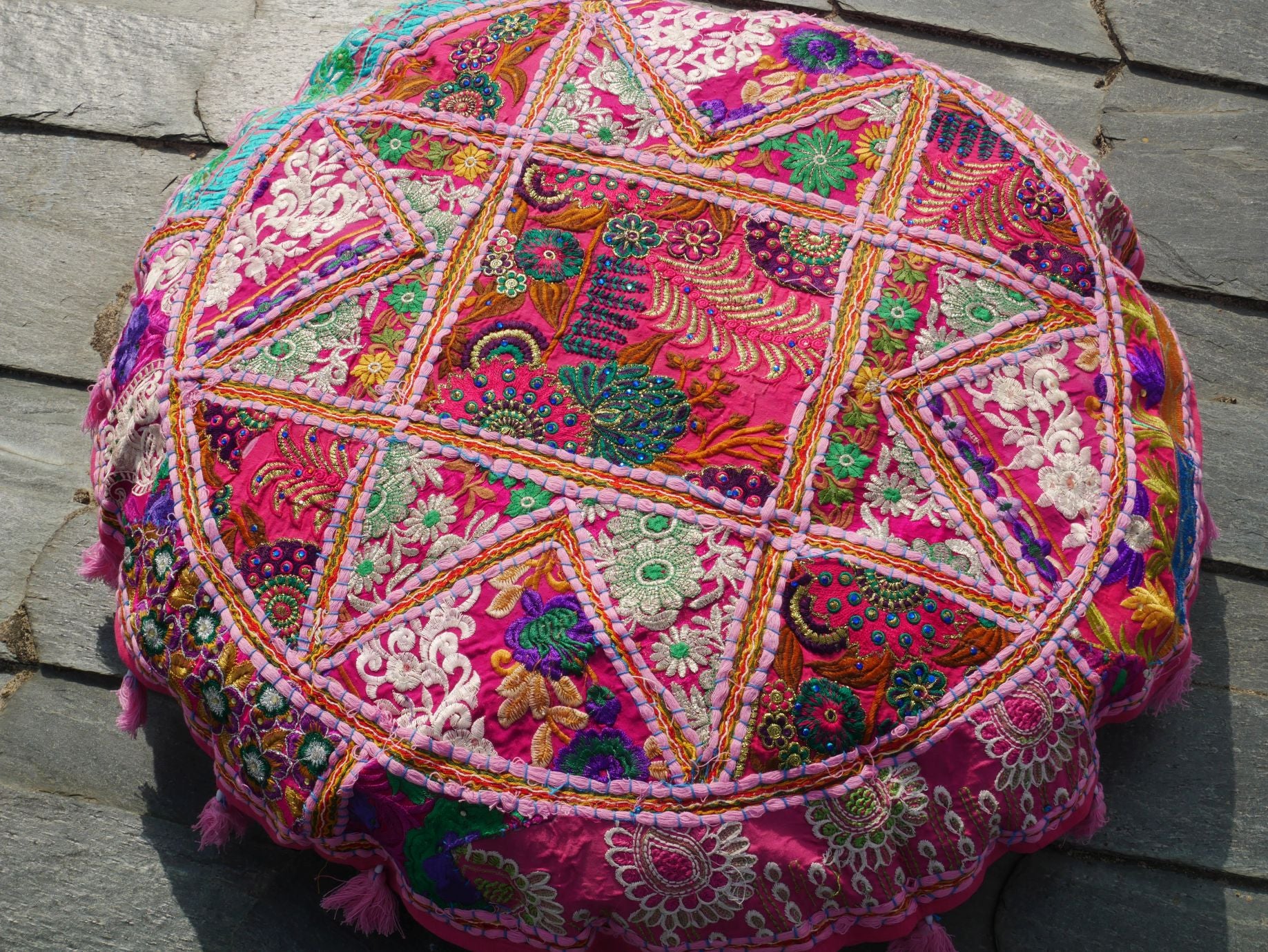 Patchwork floor pillow cover - colorful meditation cushion - Indian boho style floor seating. - The Shanti Home