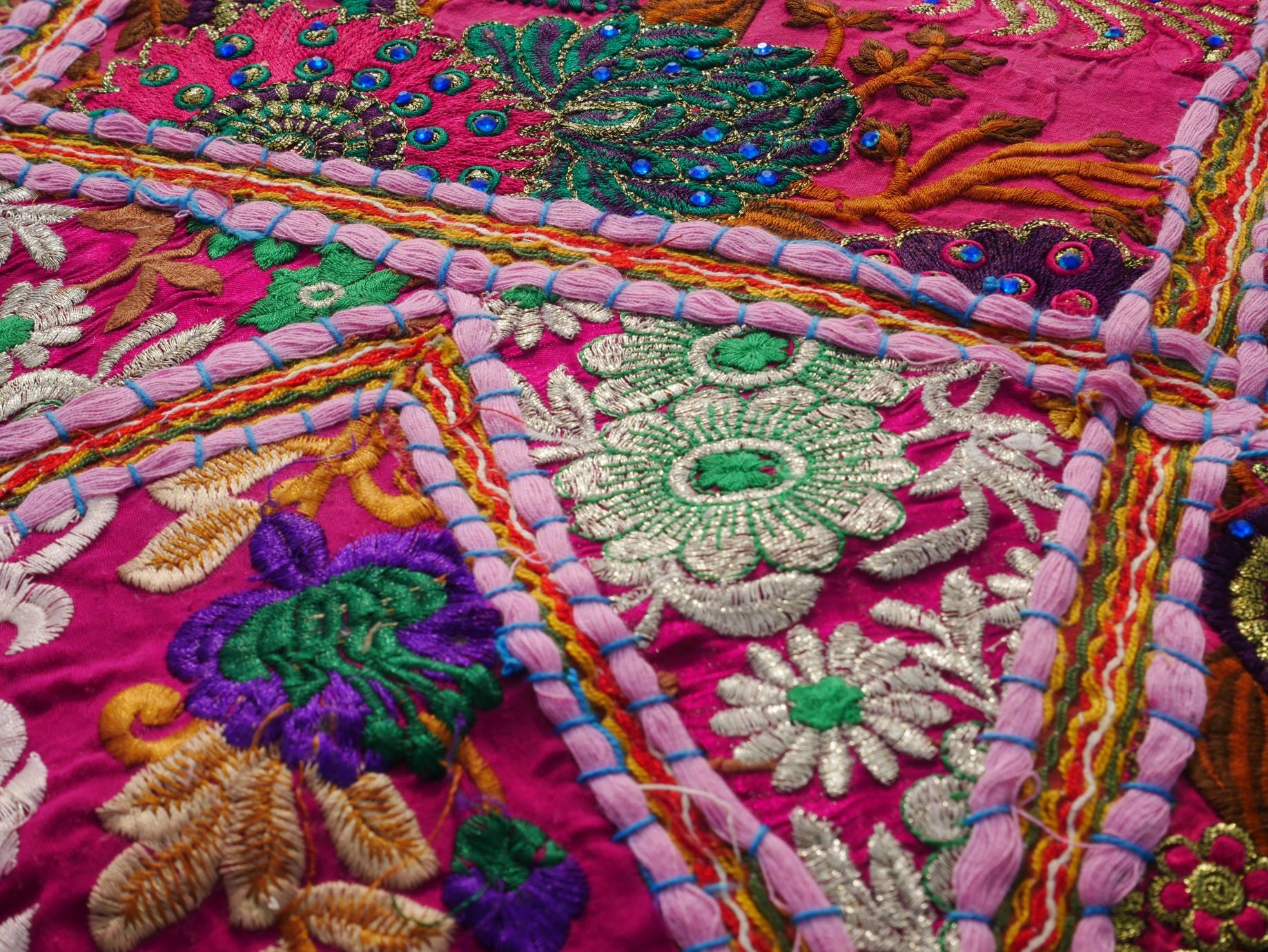Patchwork floor pillow cover - colorful meditation cushion - Indian boho style floor seating. - The Shanti Home