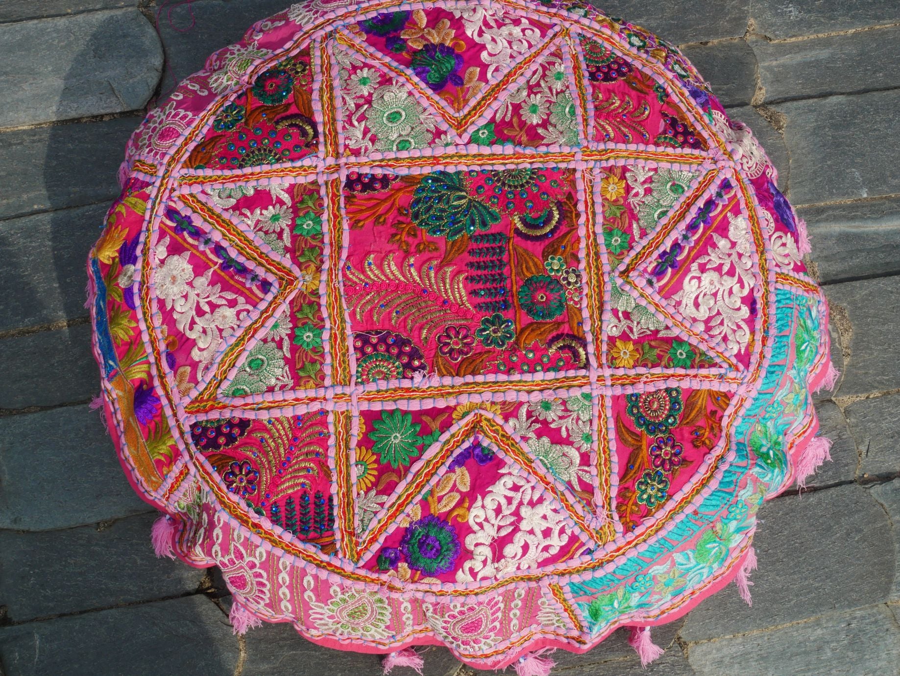Patchwork floor pillow cover - colorful meditation cushion - Indian boho style floor seating. - The Shanti Home