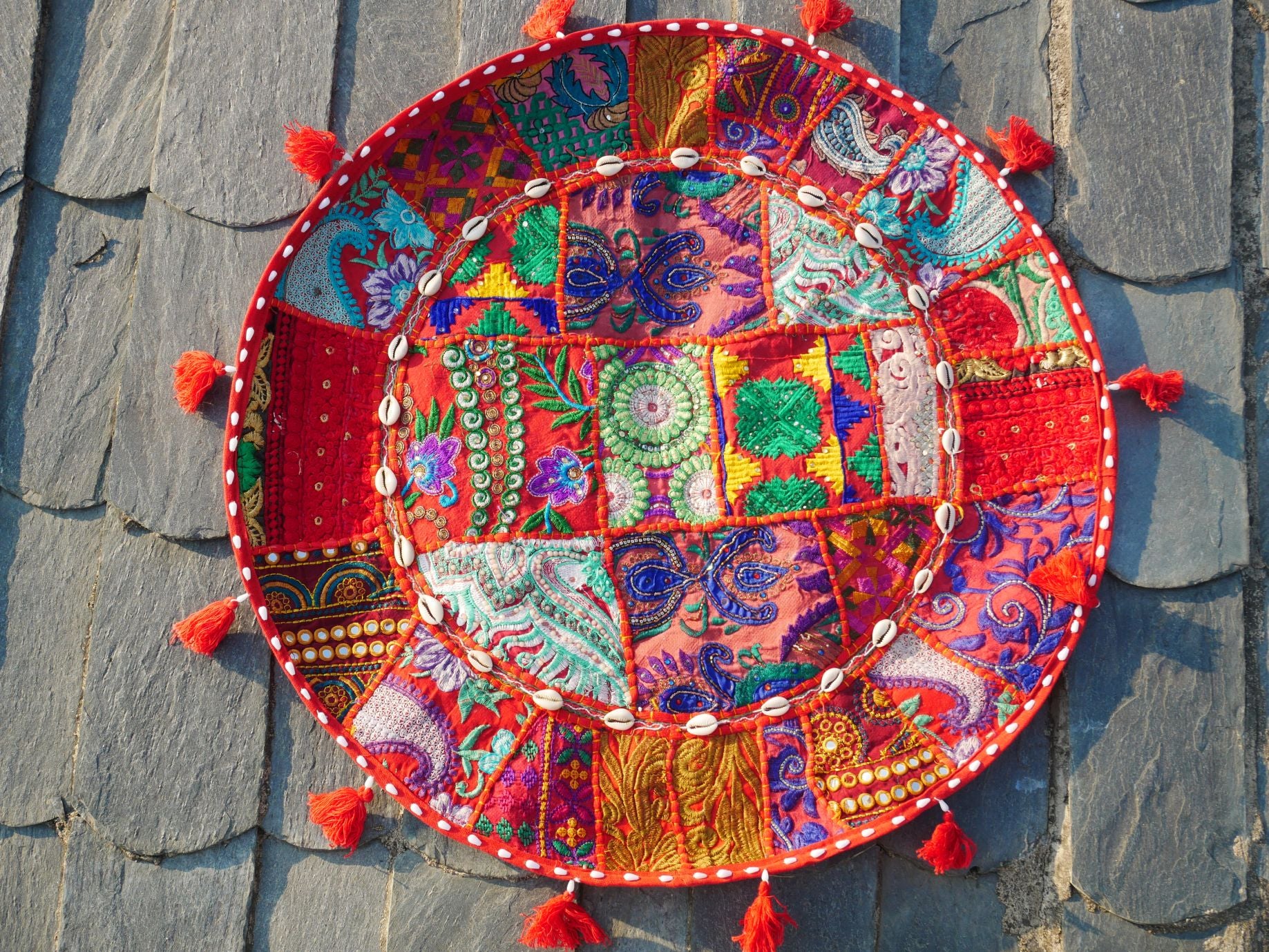 Patchwork floor pillow - Meditation cushion cover - Indian floor seating Boho pillow - The Shanti Home