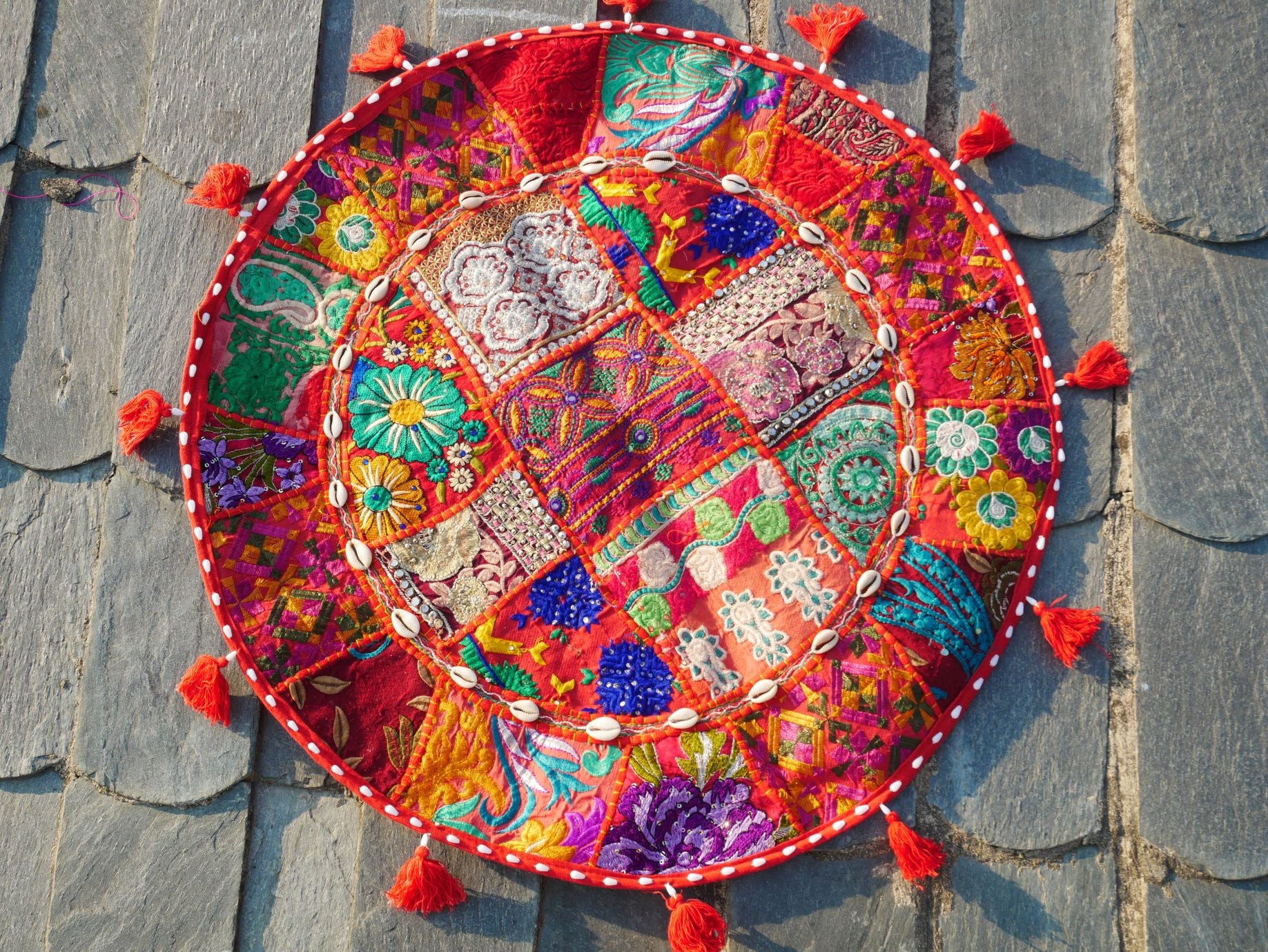 Patchwork floor pillow - Meditation cushion cover - Indian floor seating Boho pillow - The Shanti Home