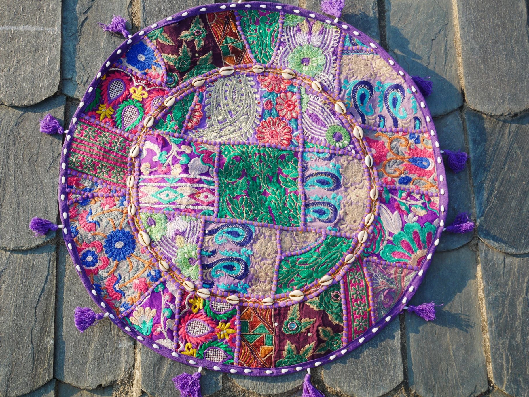 Boho floor pillow - Meditation cushion cover - Indian floor seating patchwork pillow - The Shanti Home