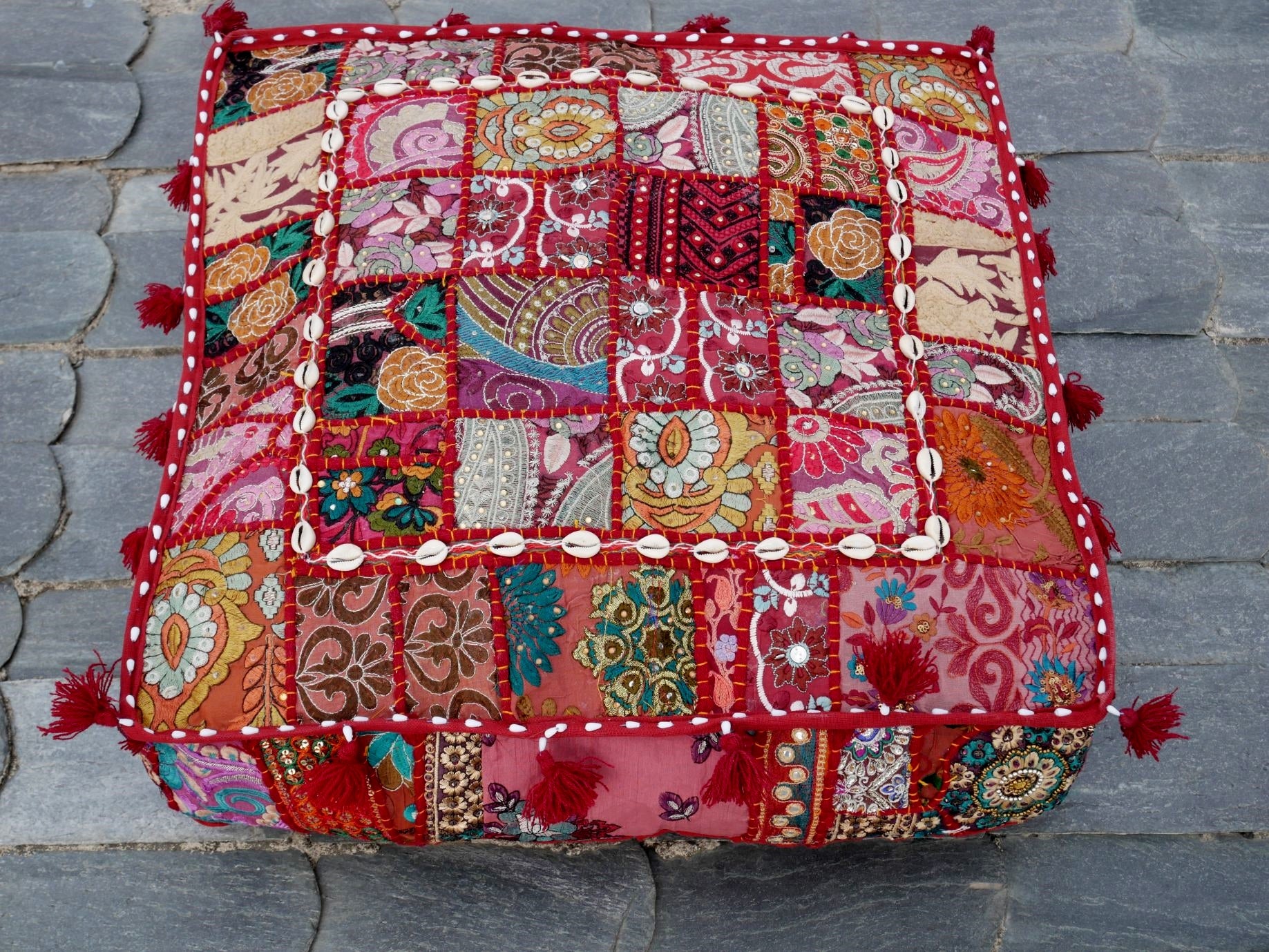 Red patchwork floor pillow cover 24