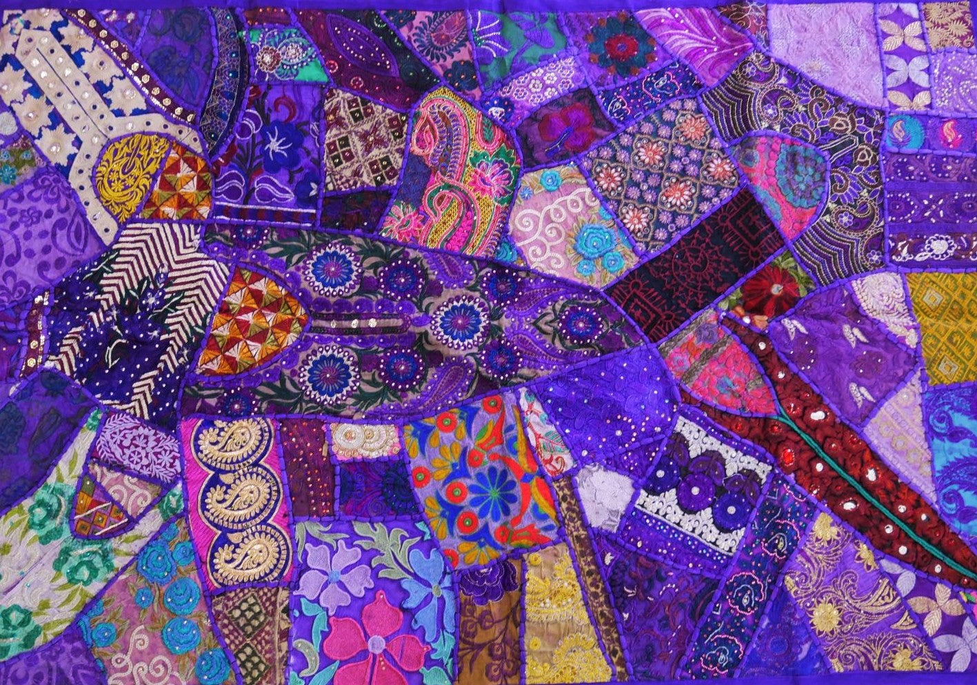Tapiz de pared de retales morados - Hippie indio - Colgante de pared estilo bohemio