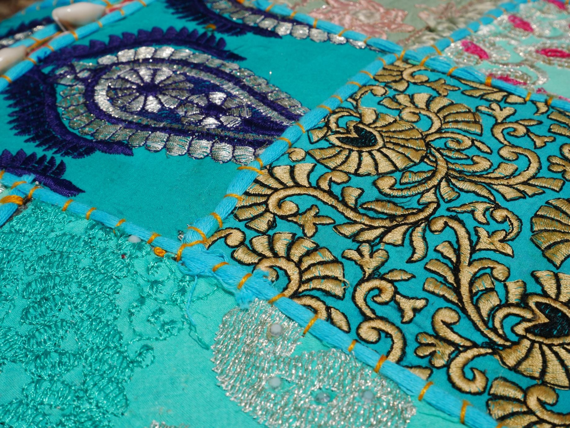 24" Floor pillow cover turquoise square pouf cushion - Indian style floor seating