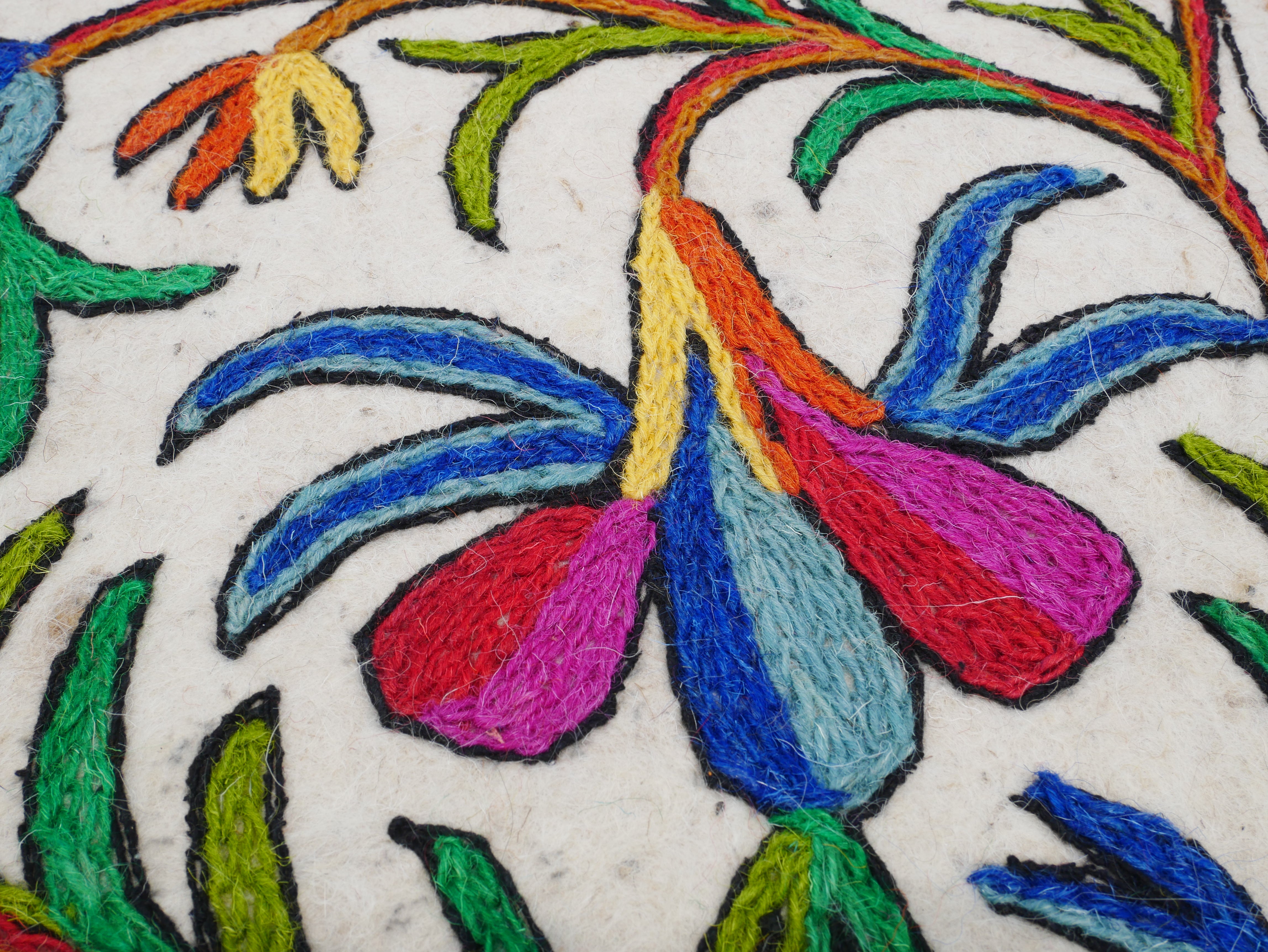 Corredor de suelo de yoga bohemio de 2x6 pies | Namda de lana hecho a mano de Cachemira | Alfombra de fieltro bordada