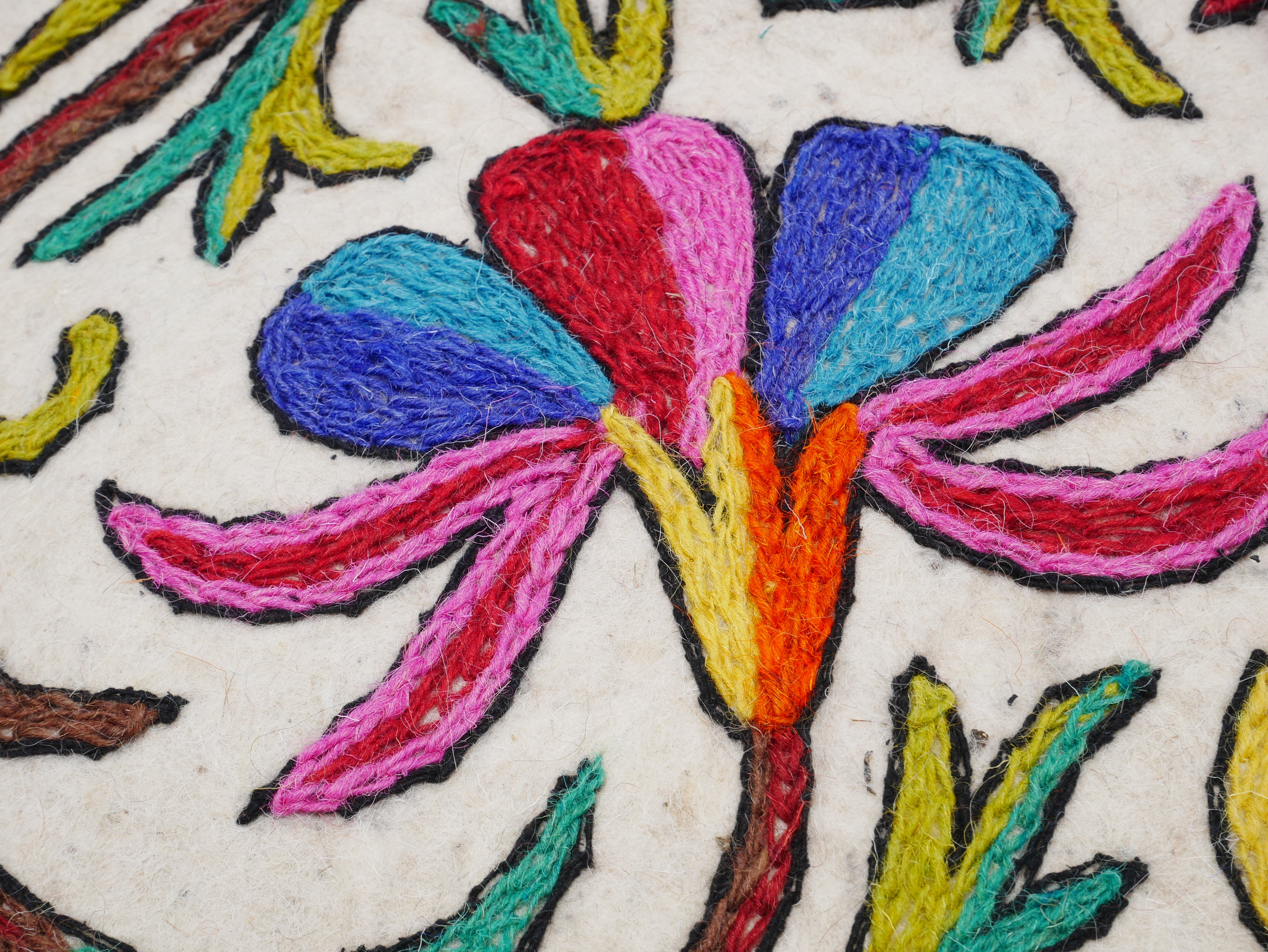 Boho Yoga Floor Runner 2x6 | Hand-Felted Wool Namda From Kashmir | Embroidered Felt Mat