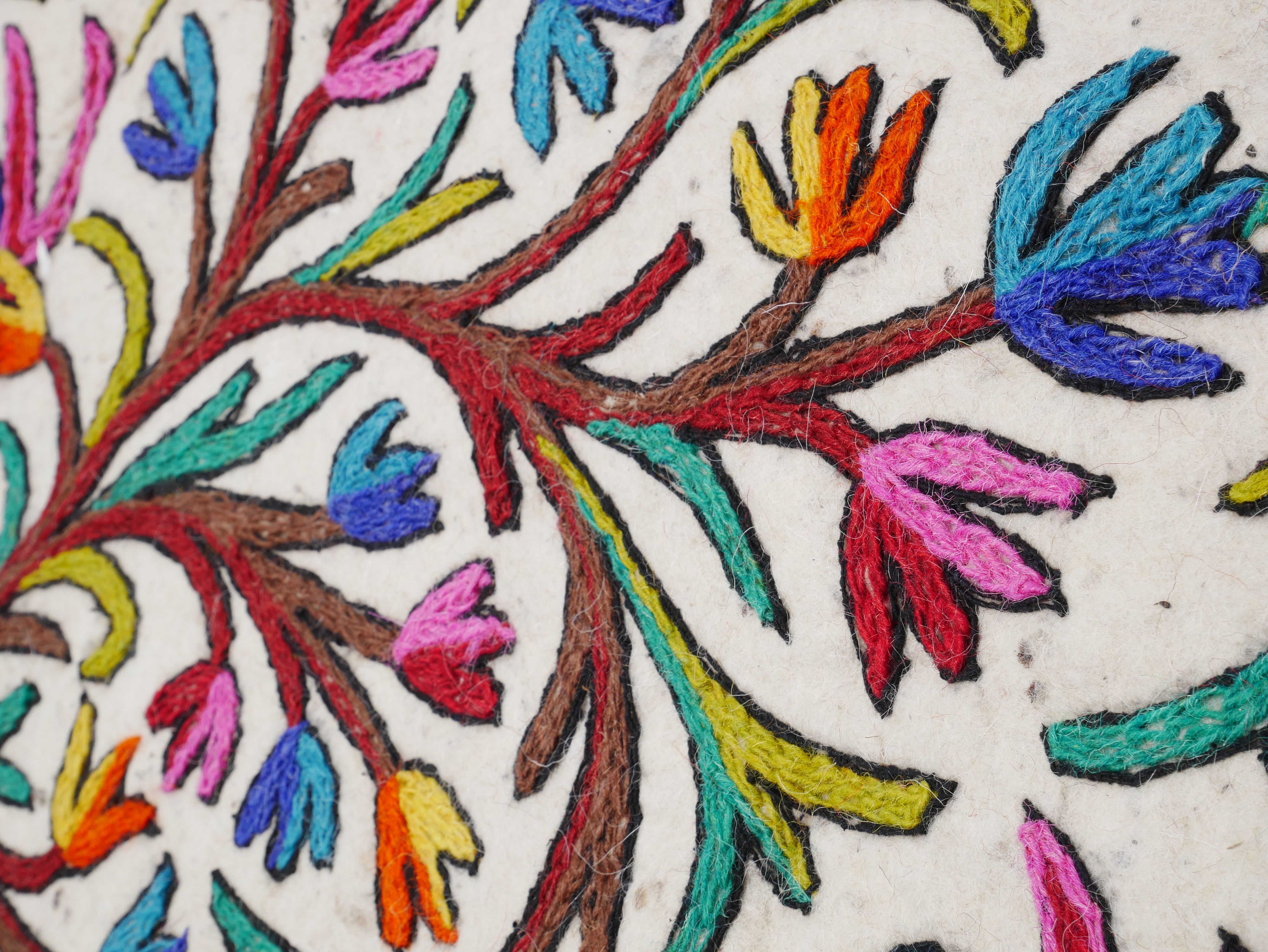 Boho Yoga Floor Runner 2x6 | Hand-Felted Wool Namda From Kashmir | Embroidered Felt Mat